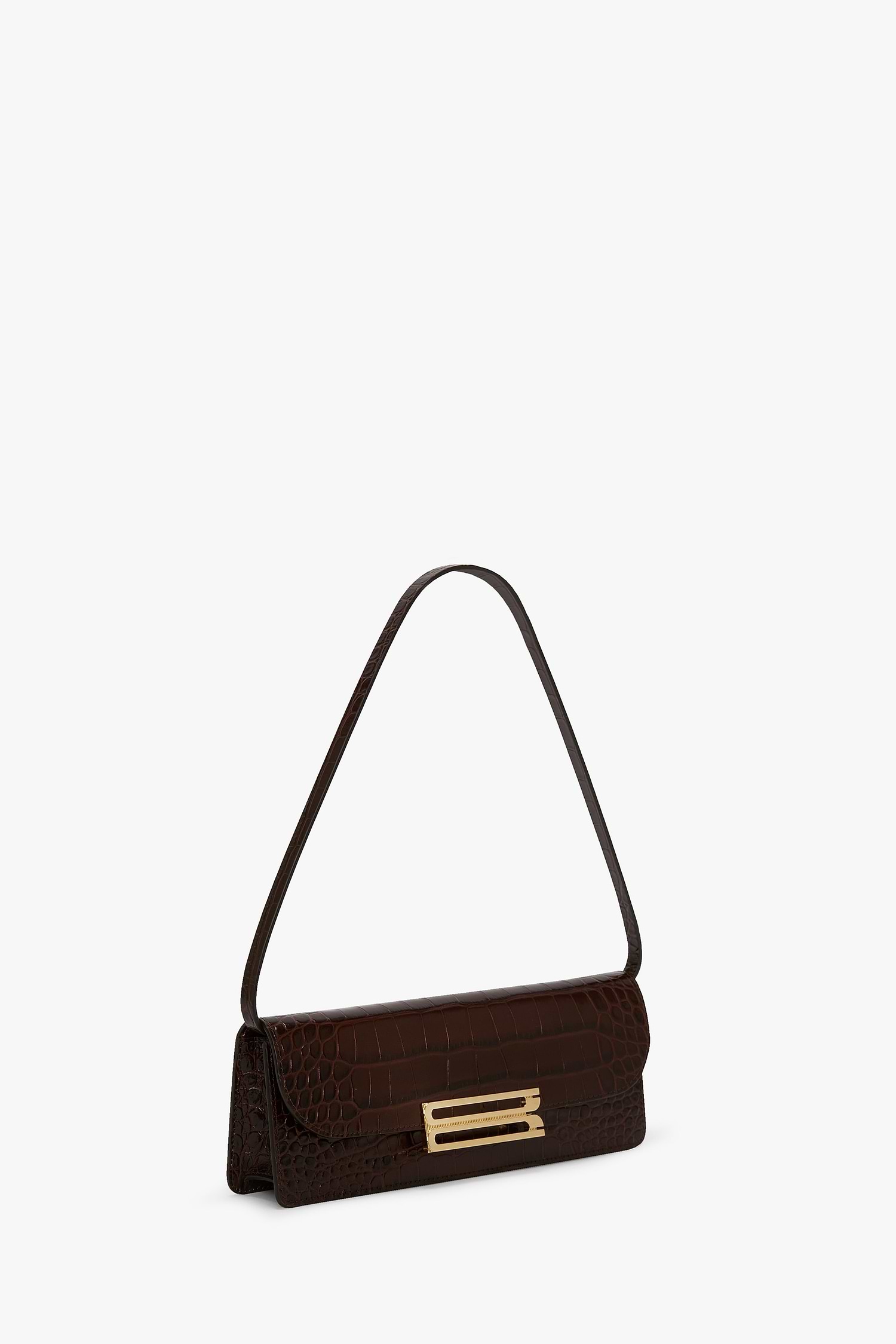 Dorian East-West Clutch Brown Croc Embossed Leather