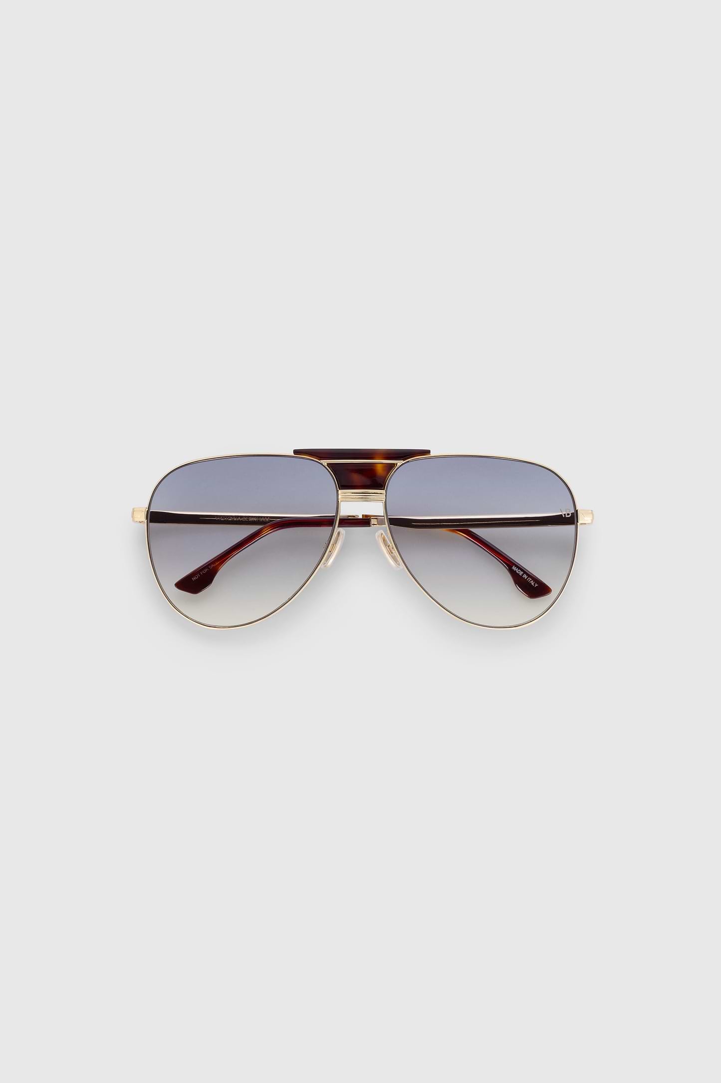 Oversized Metal And Acetate Pilot Frame In Gold Havana