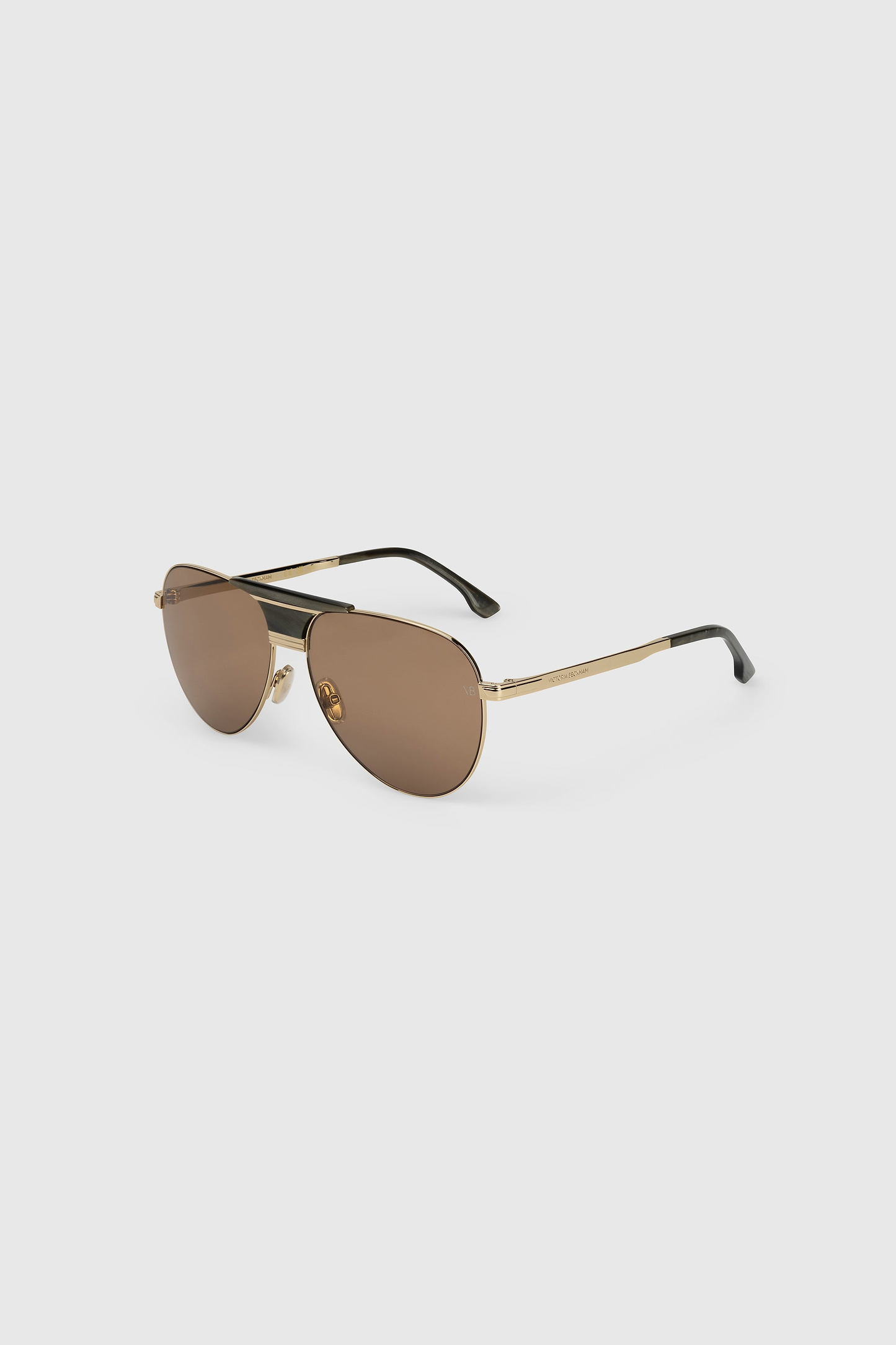 Oversized Metal And Acetate Pilot Frame In Gold Khaki