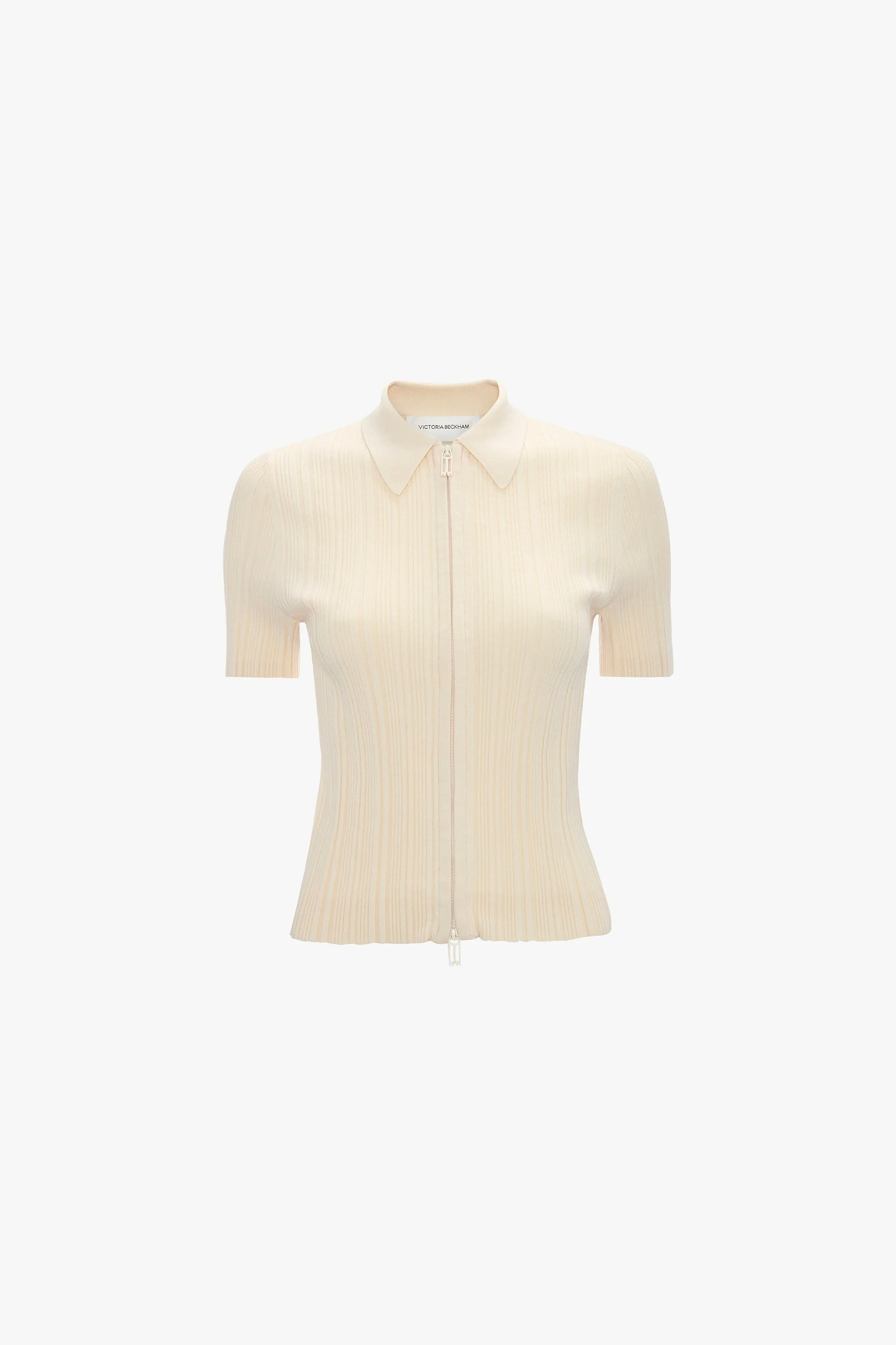 Ribbed Polo Top In Beige