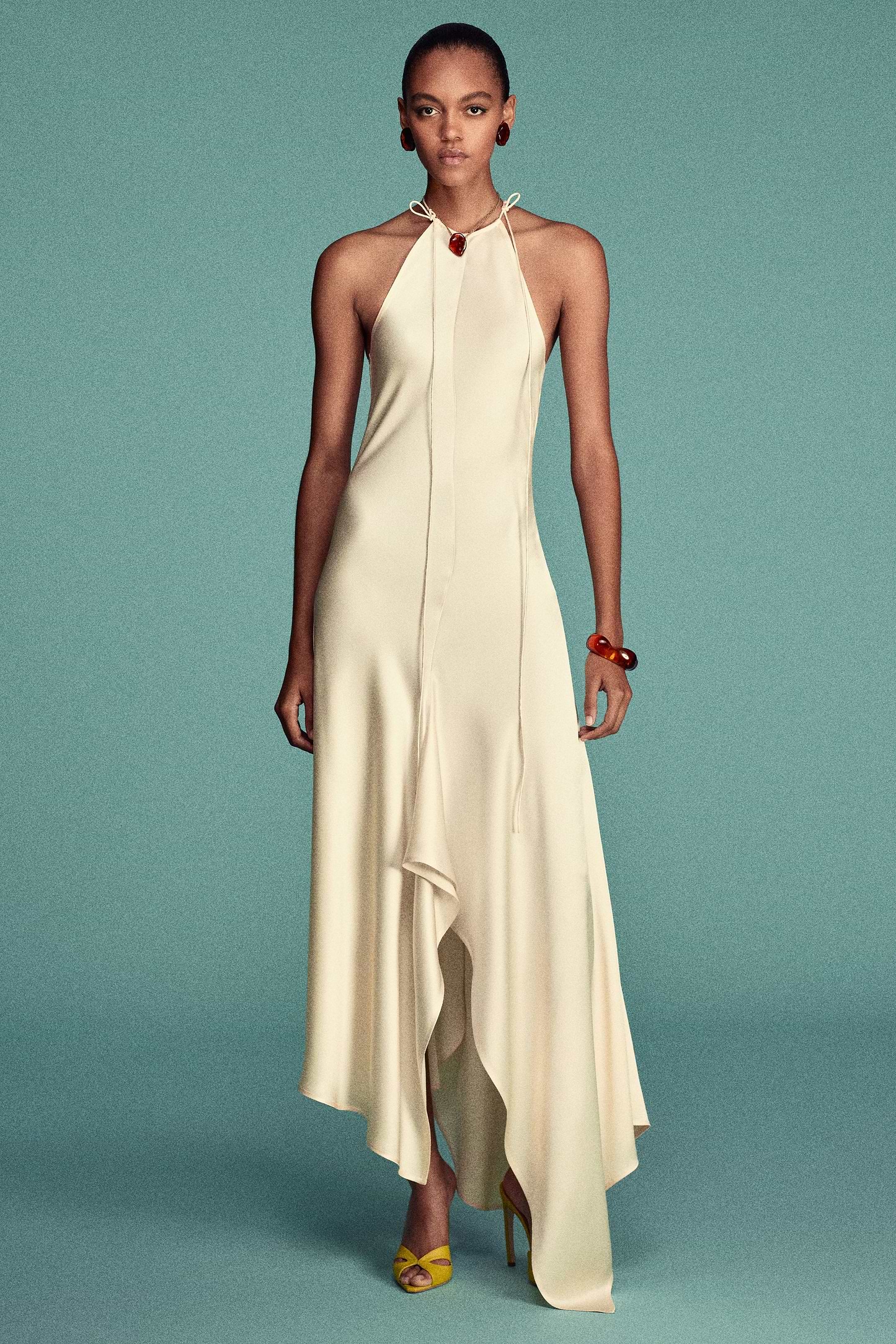 Halter Neck Midi Dress In Ivory