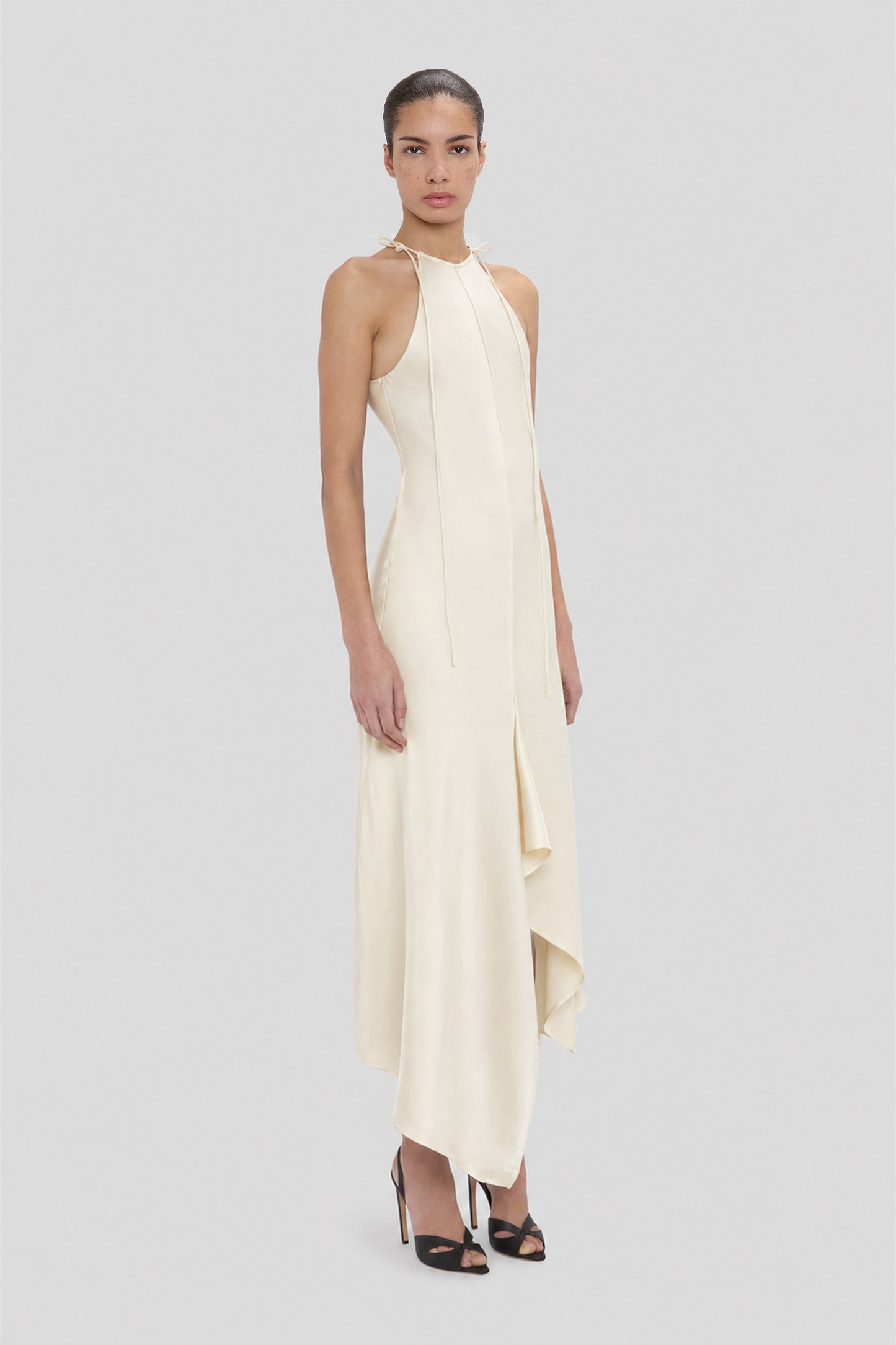 Halter Neck Midi Dress In Ivory