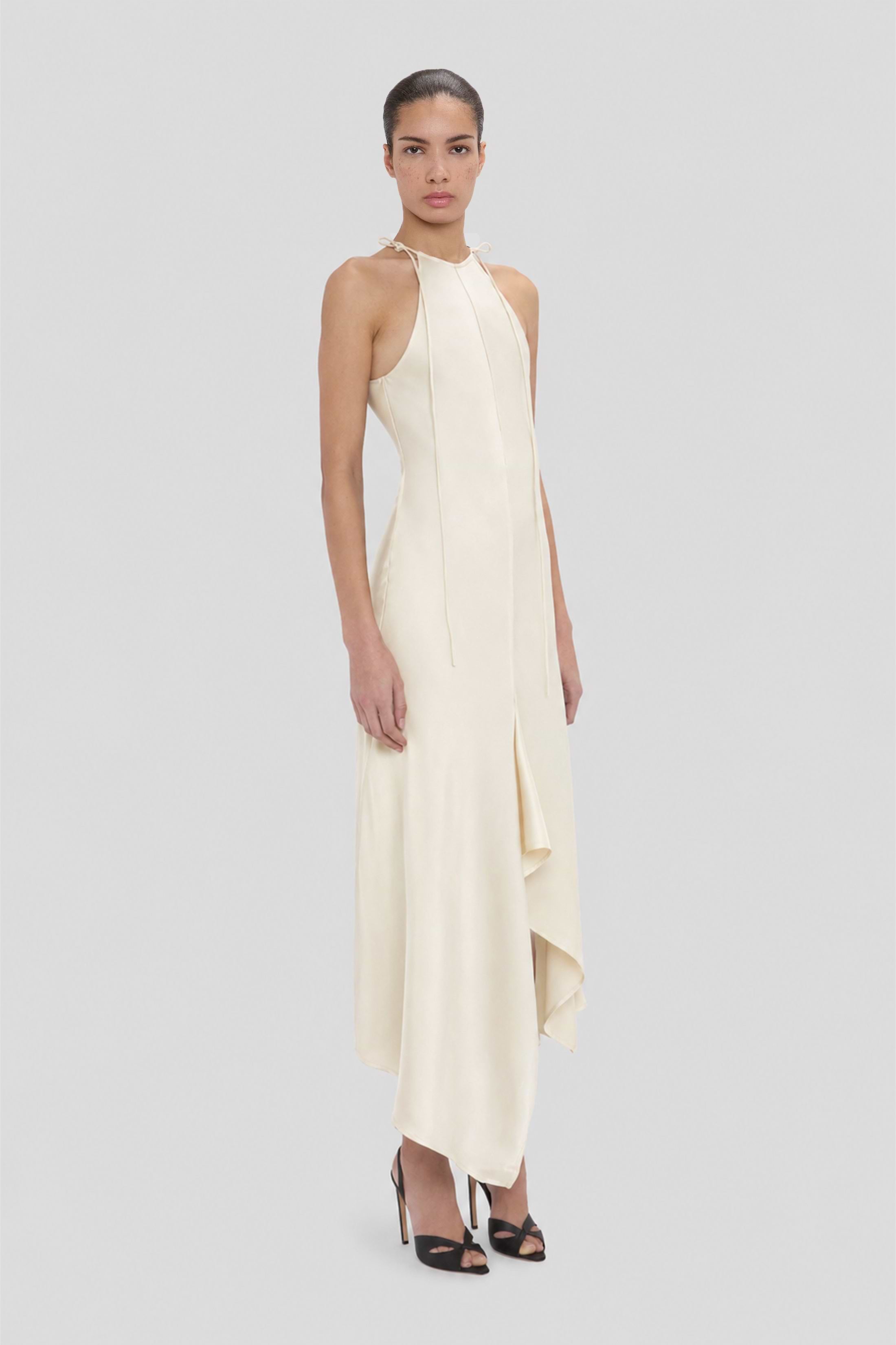 Halter Neck Midi Dress In Ivory