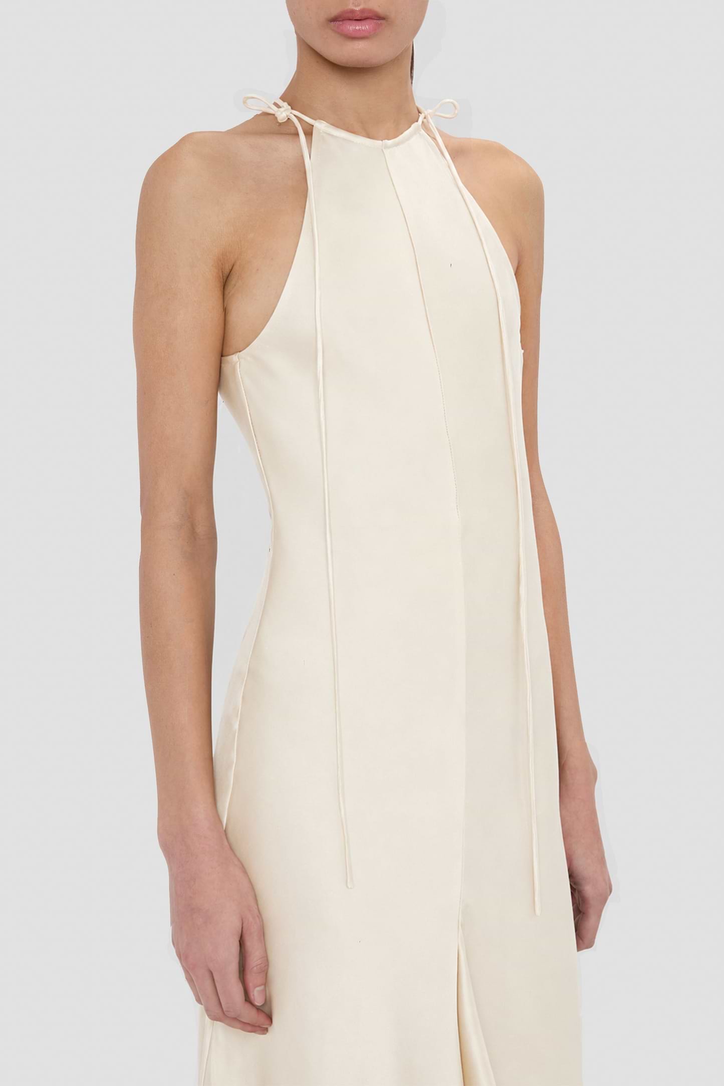 Halter Neck Midi Dress In Ivory