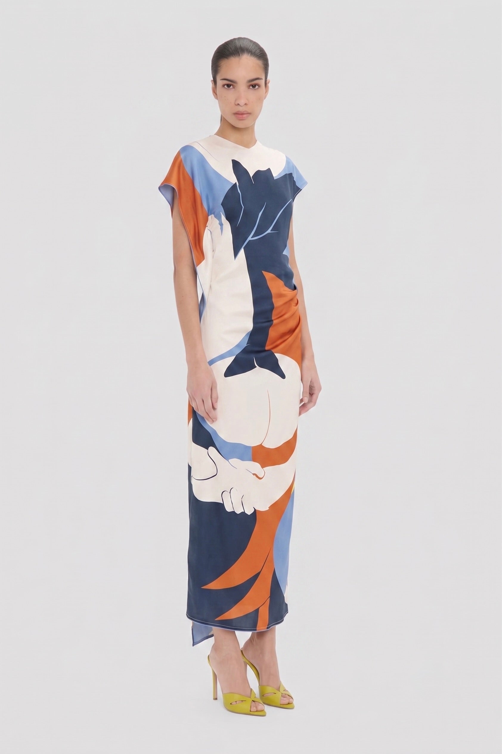 Victoria Midi Dress In Abstract Blue Print