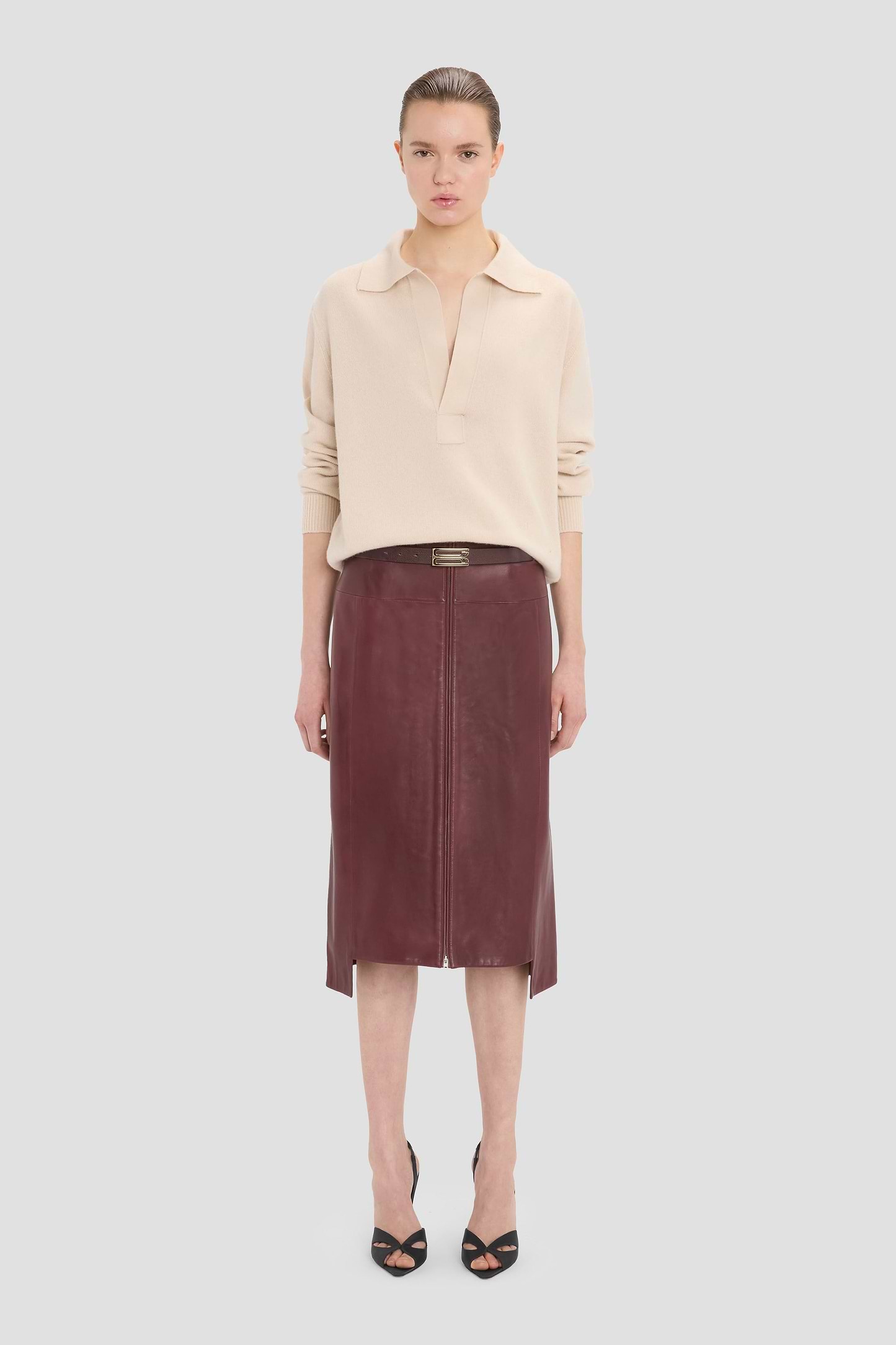 Leather Skirt In Dark Burgundy
