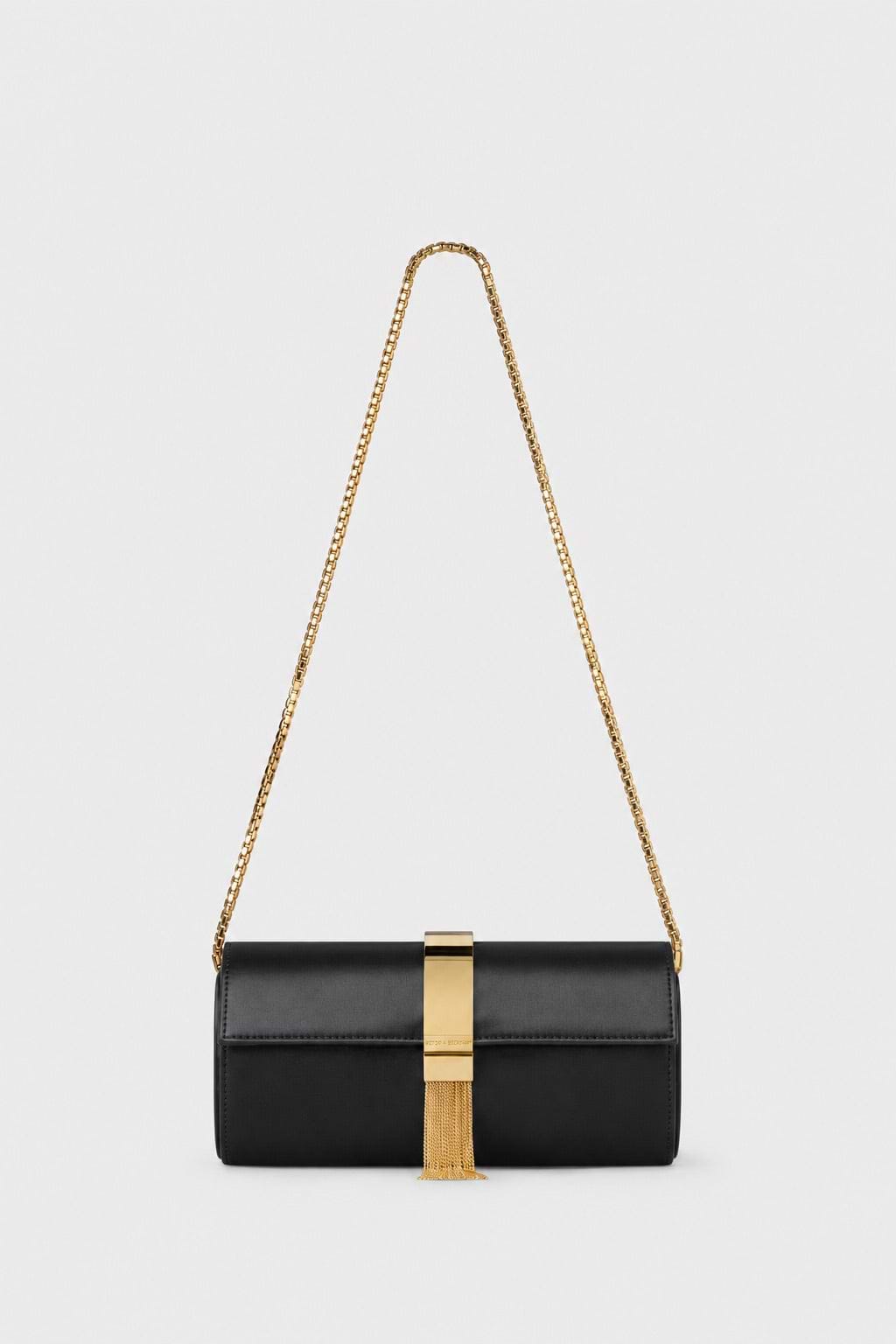 Portofino Tassel Clutch Black Satin