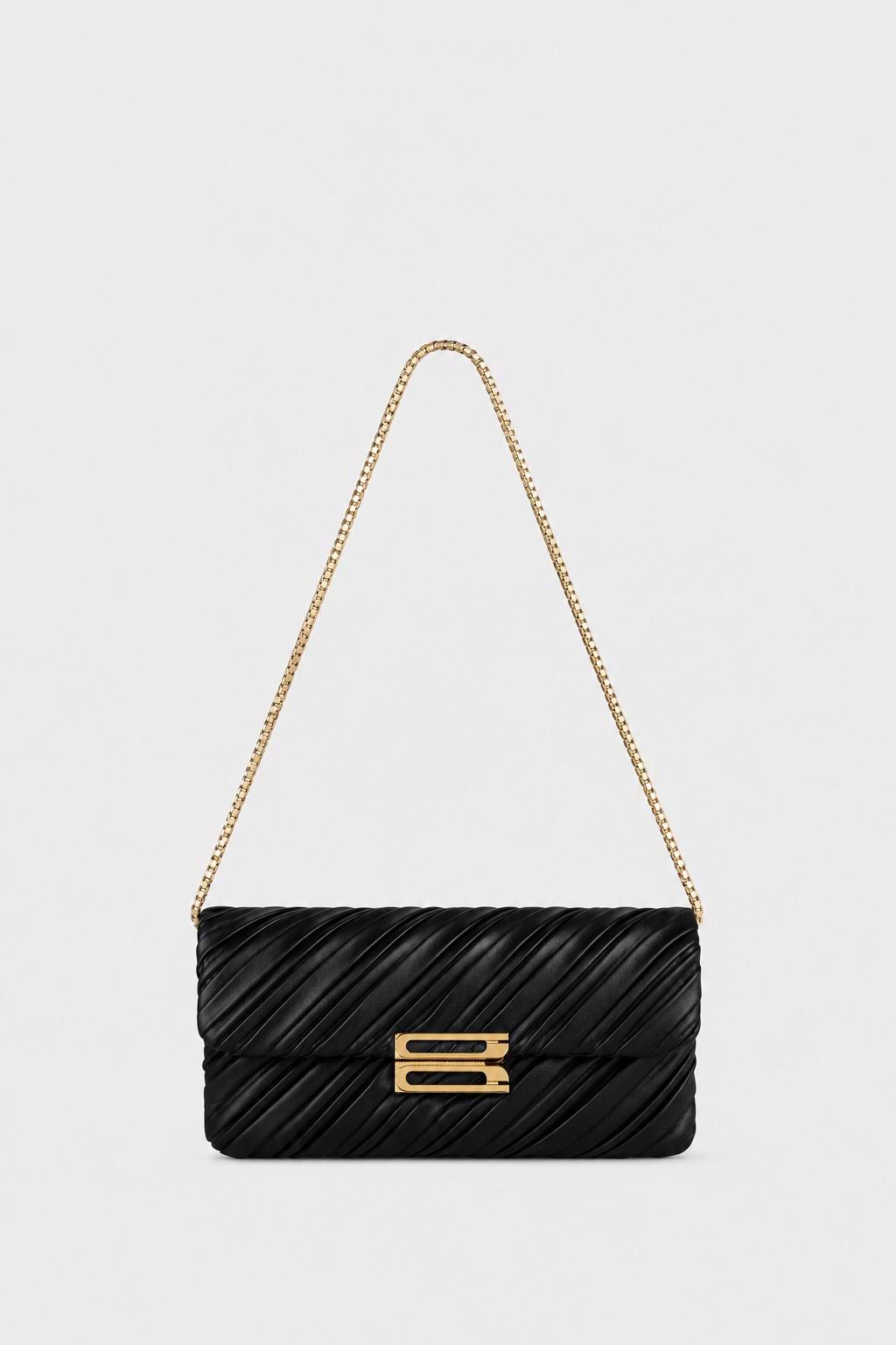 Soft Dorian Chain Baguette Black Pleated Nappa