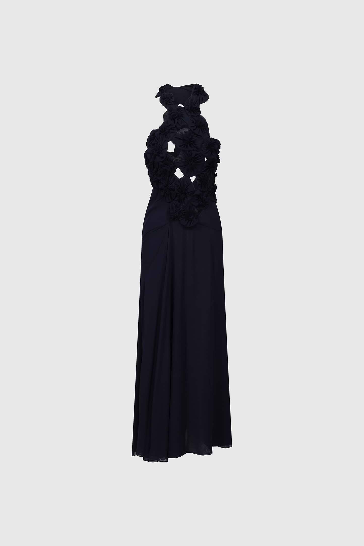 Cut Out Applique Gown In Navy