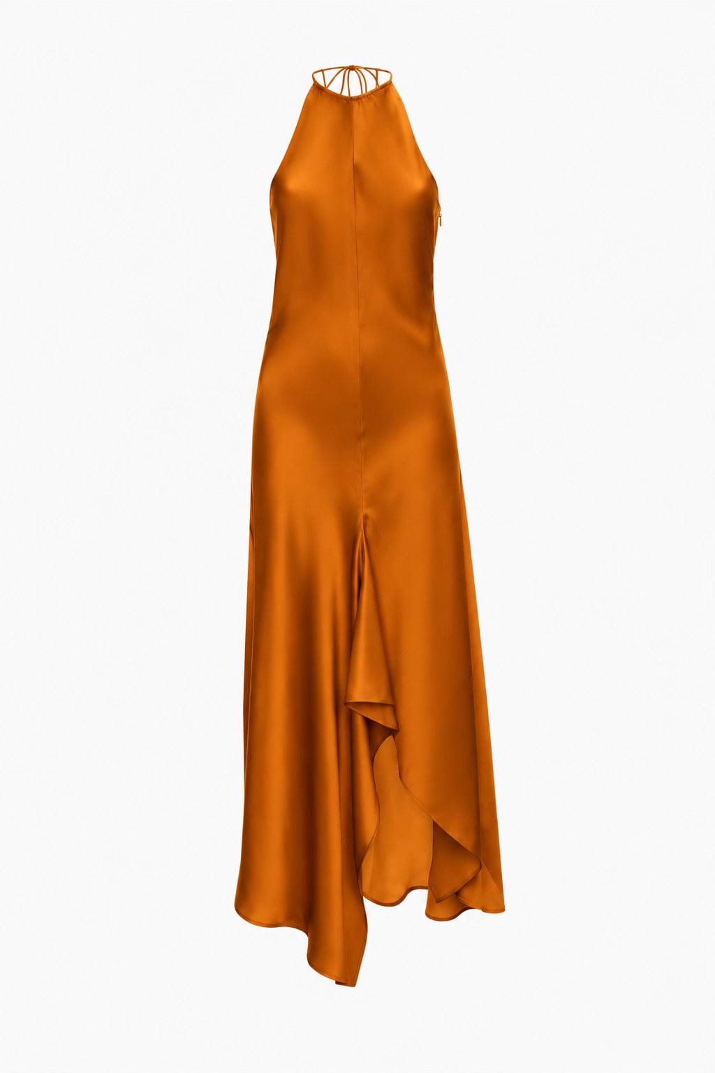 Halter Neck Midi Dress In Bronze