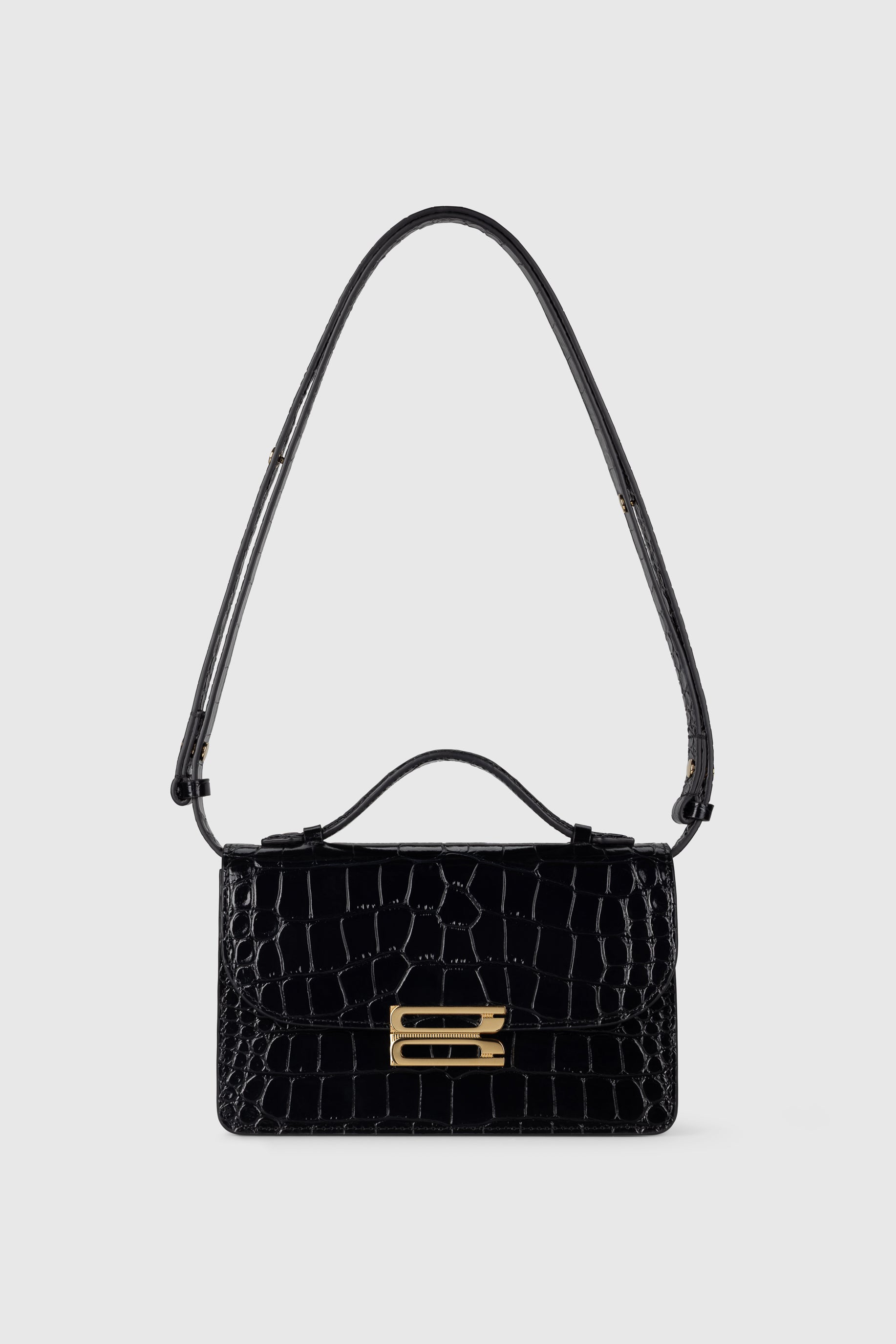 Dorian Bag Small Black Croc Embossed Leather