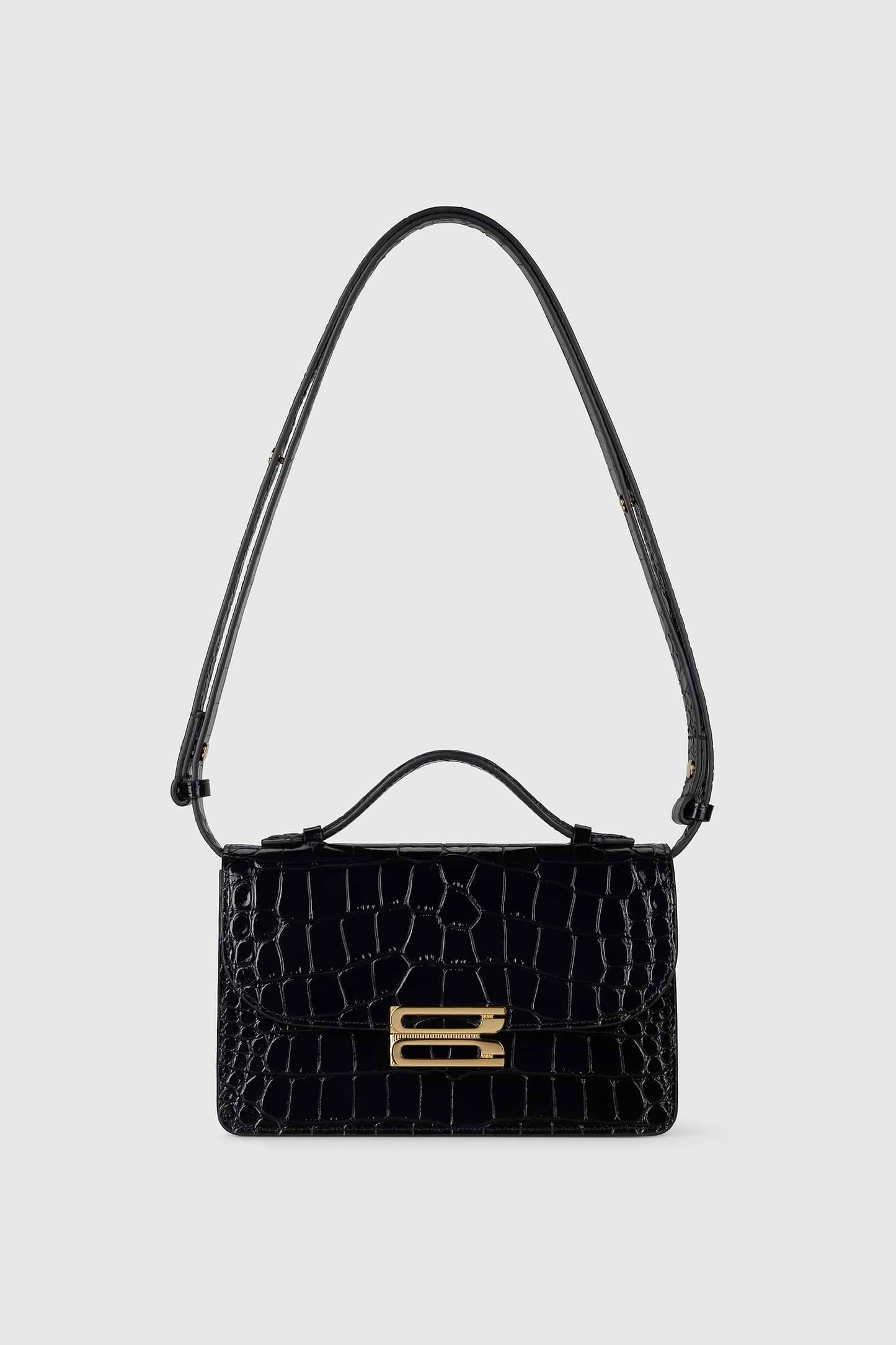 Dorian Bag Small Black Croc Embossed Leather
