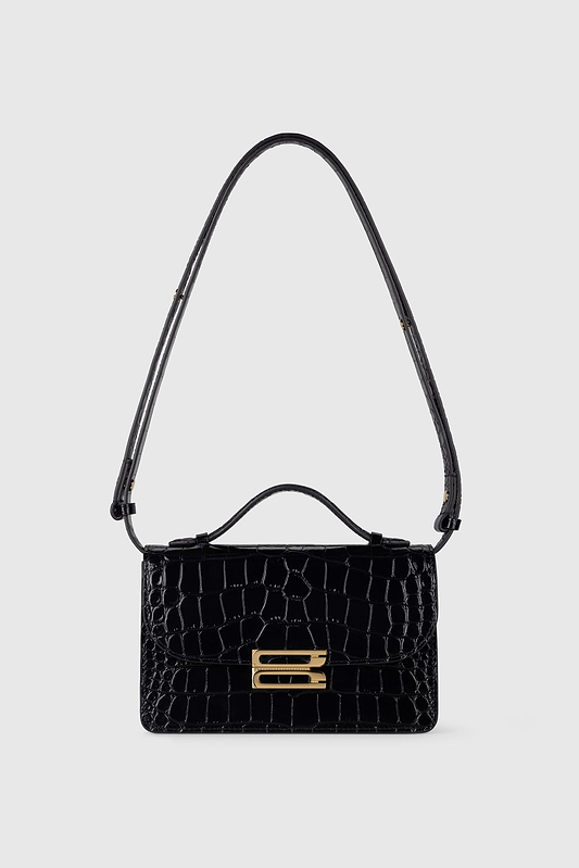 Dorian Bag Small Black Croc Embossed Leather