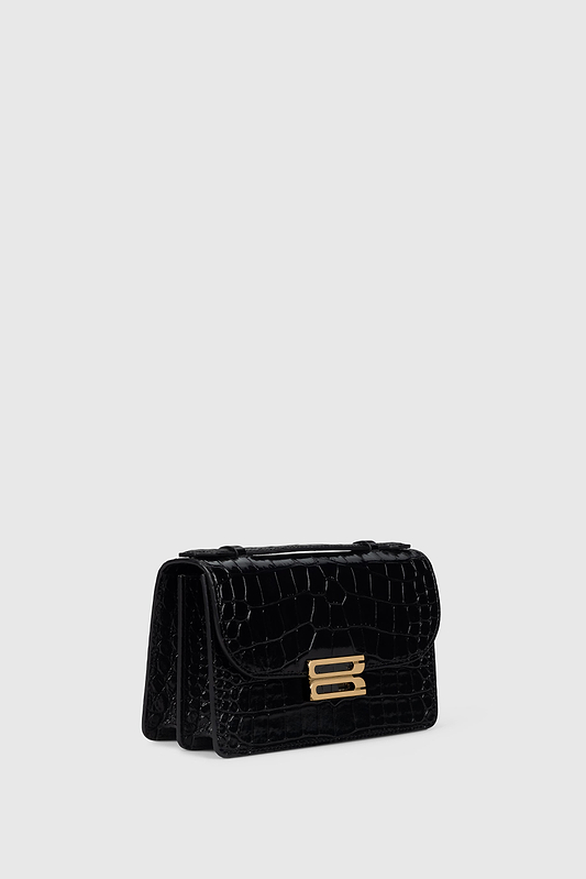 Dorian Bag Small Black Croc Embossed Leather