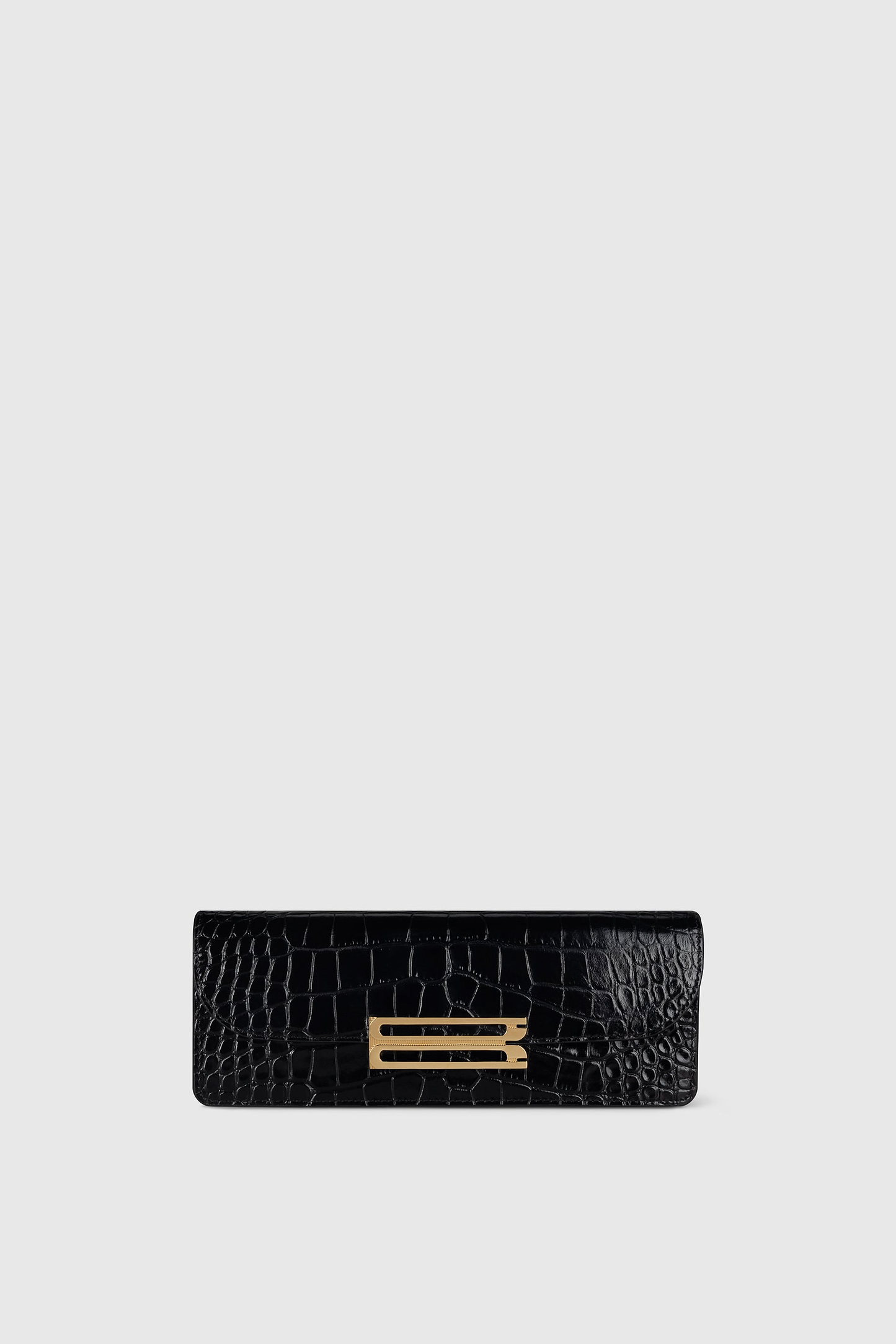 Dorian East-West Clutch Black Croc Embossed Leather