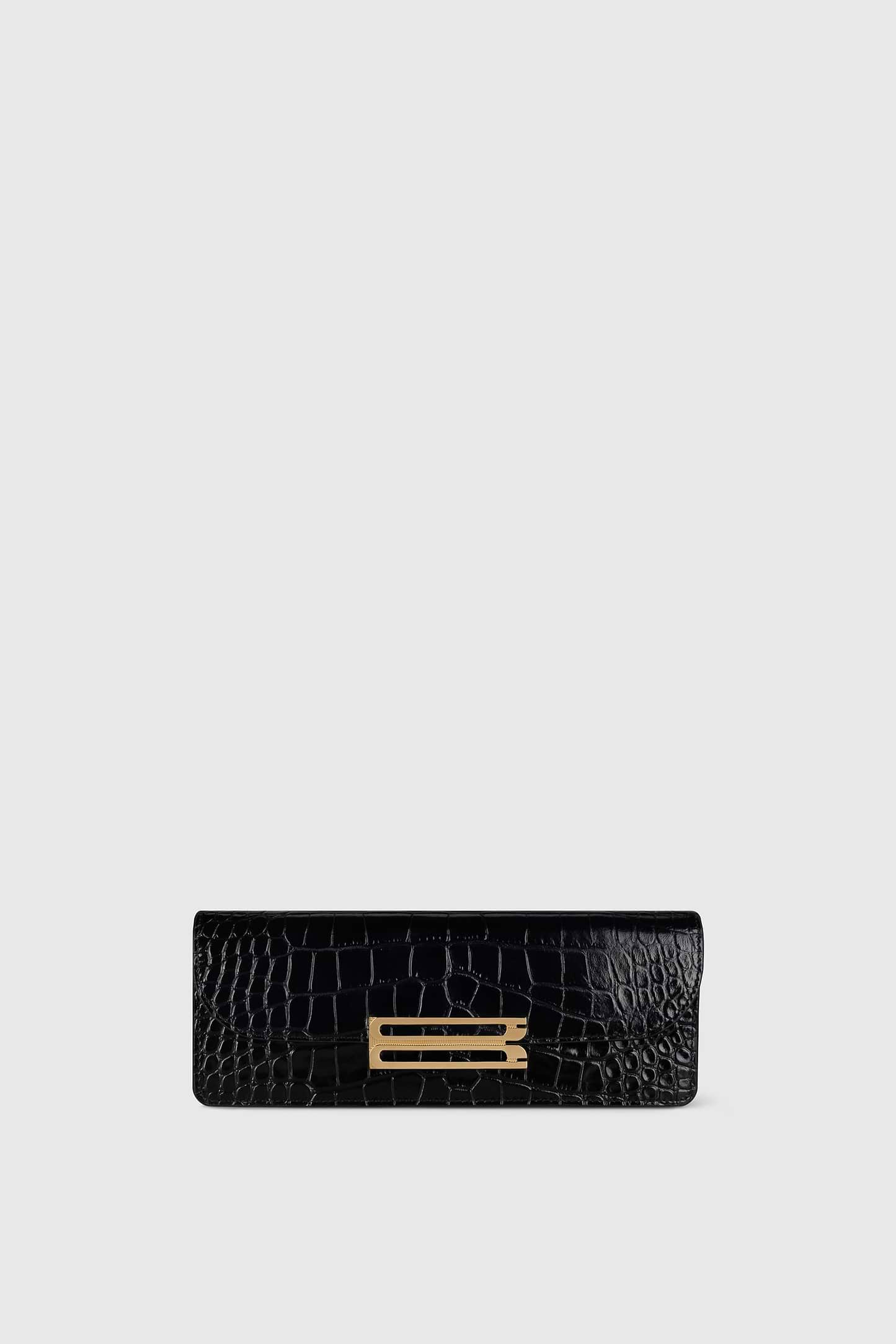 Dorian East-West Clutch Black Croc Embossed Leather
