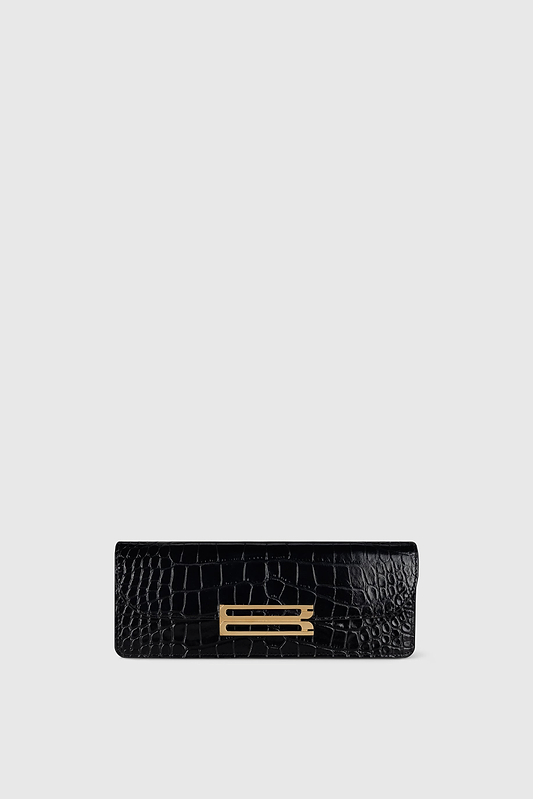 Dorian East-West Clutch Black Croc Embossed Leather