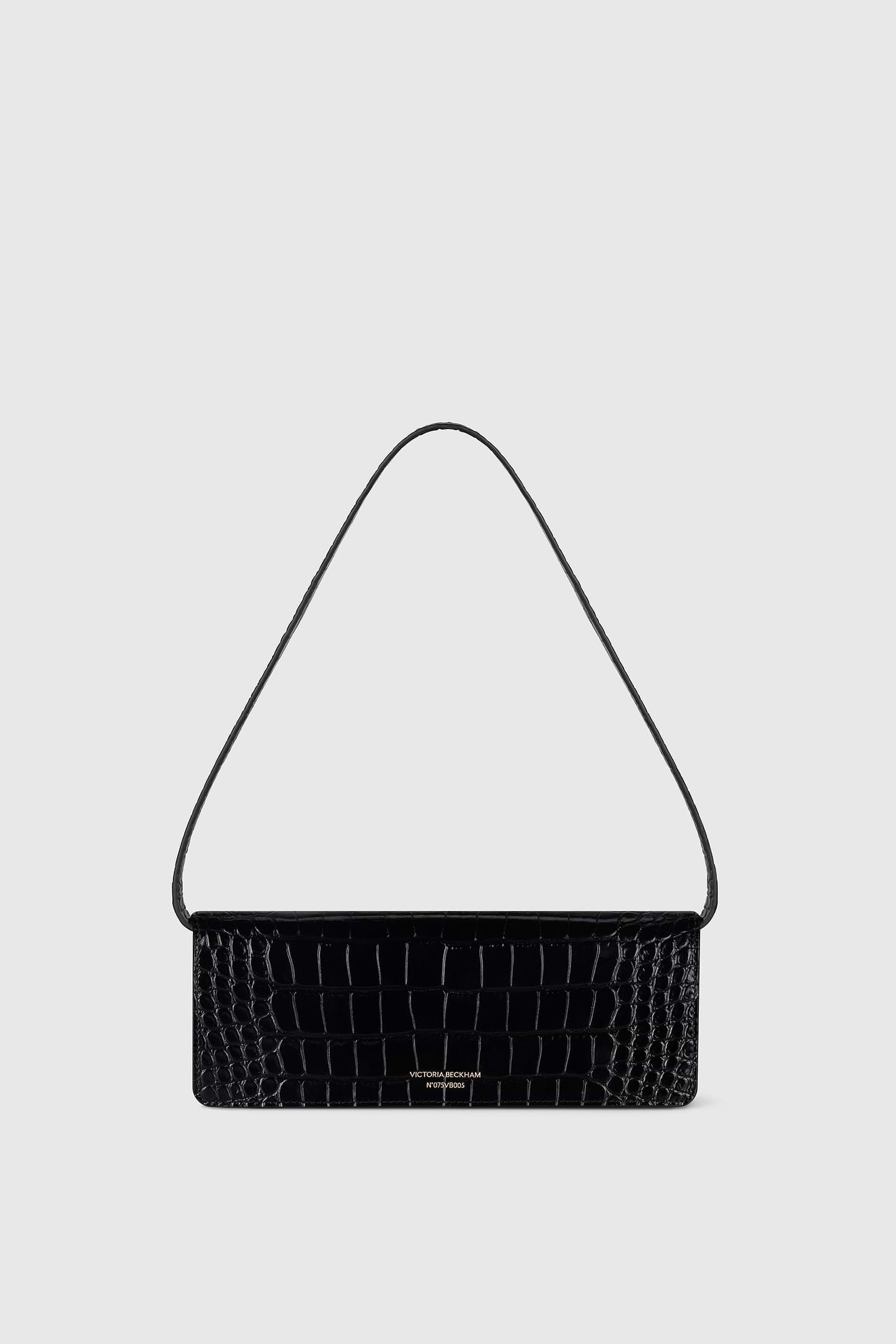 Dorian East-West Clutch Black Croc Embossed Leather