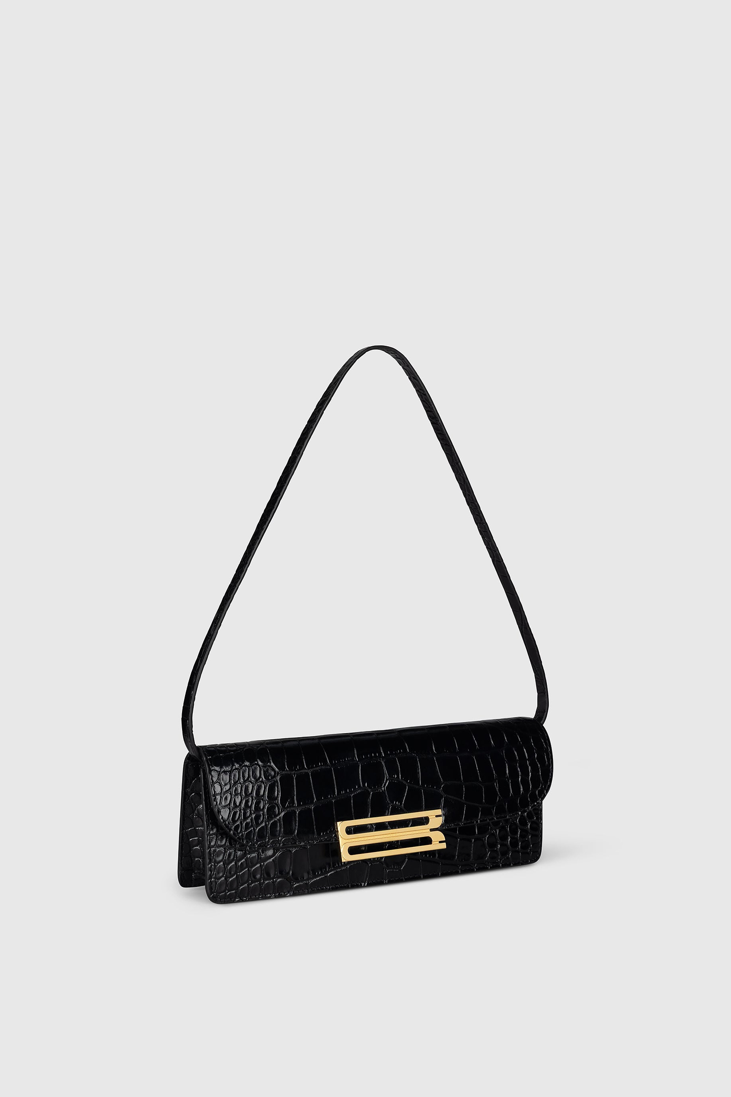 Dorian East-West Clutch Black Croc Embossed Leather