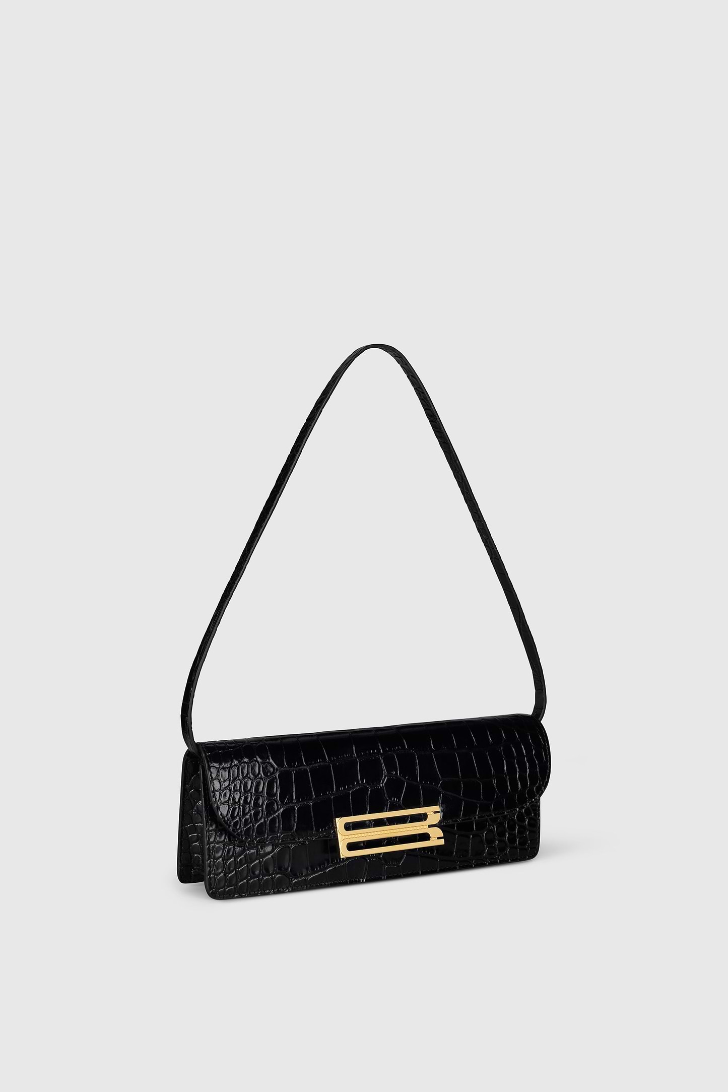 Dorian East-West Clutch Black Croc Embossed Leather