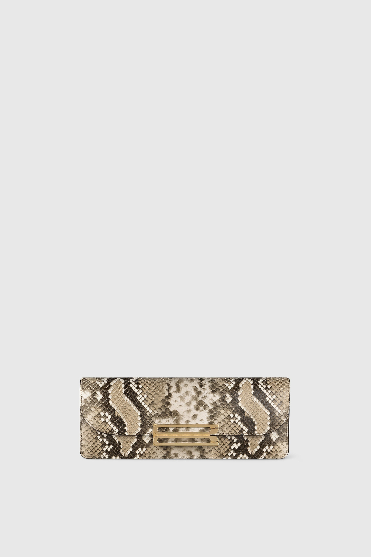 Dorian East-West Clutch Natural Brown Snake Print Leather
