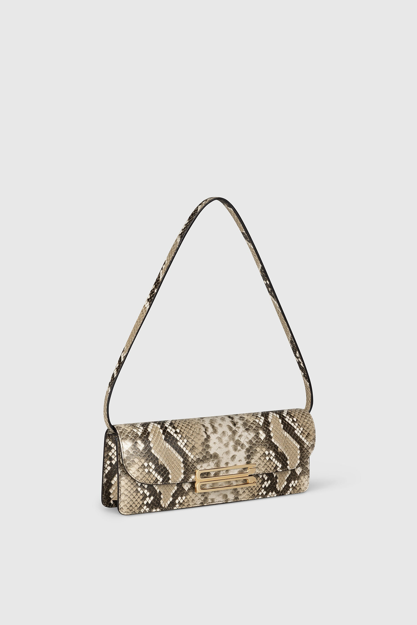 Dorian East-West Clutch Natural Brown Snake Print Leather