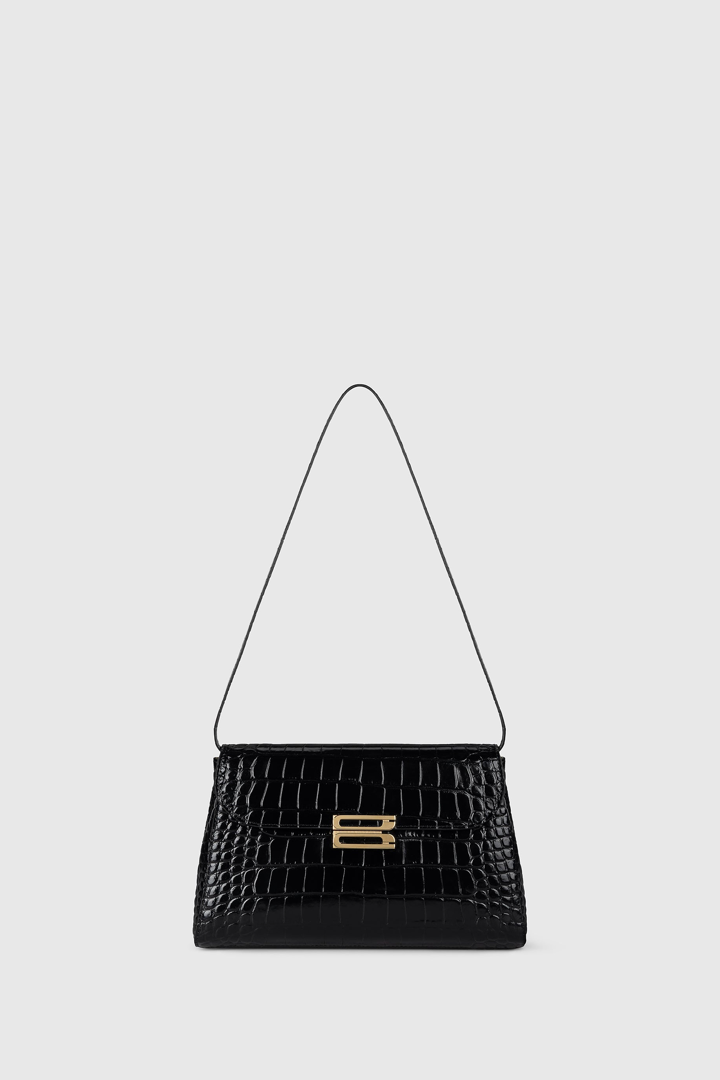 Dorian Trapeze Bag Black Croc Embossed Leather