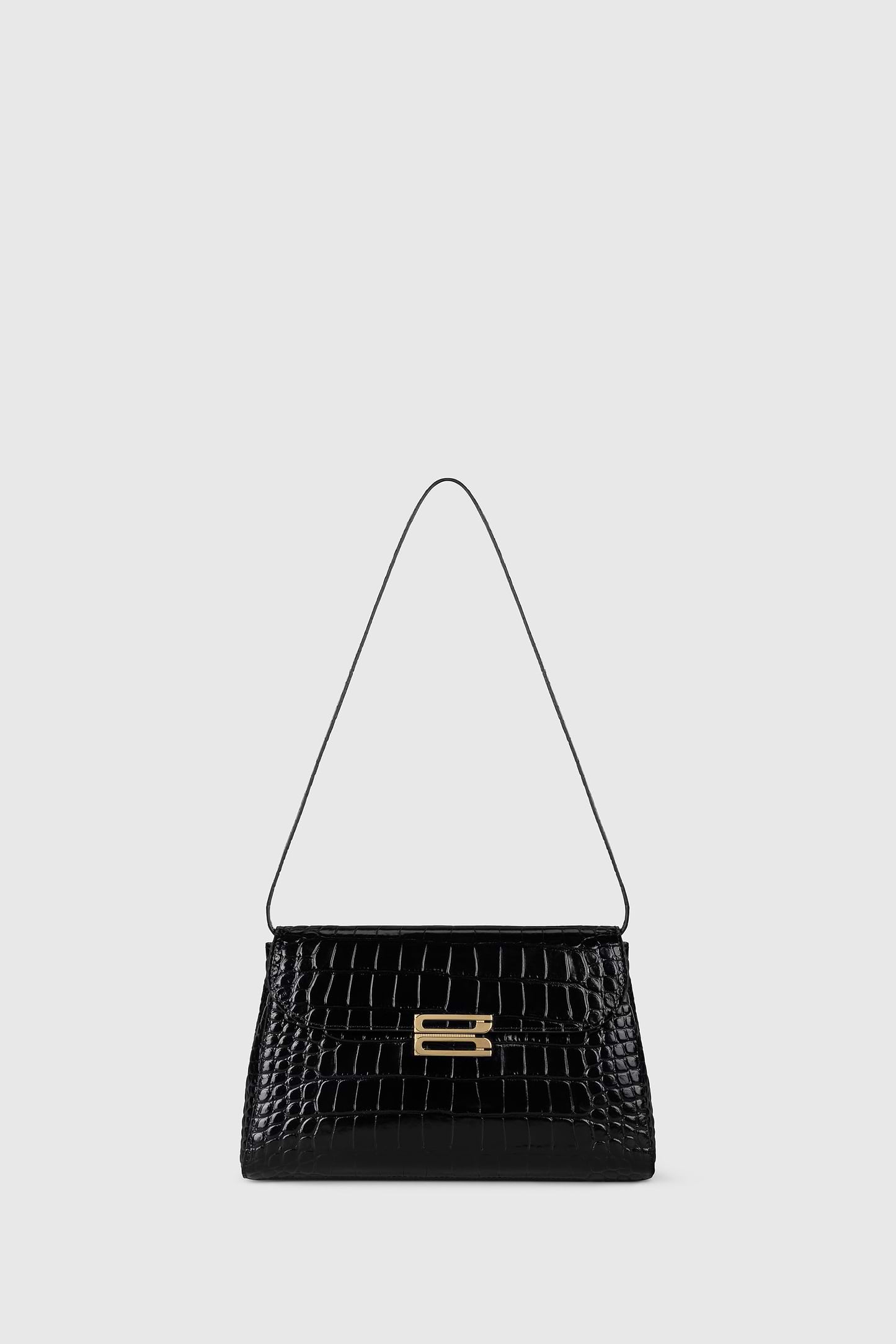 Dorian Trapeze Bag Black Croc Embossed Leather