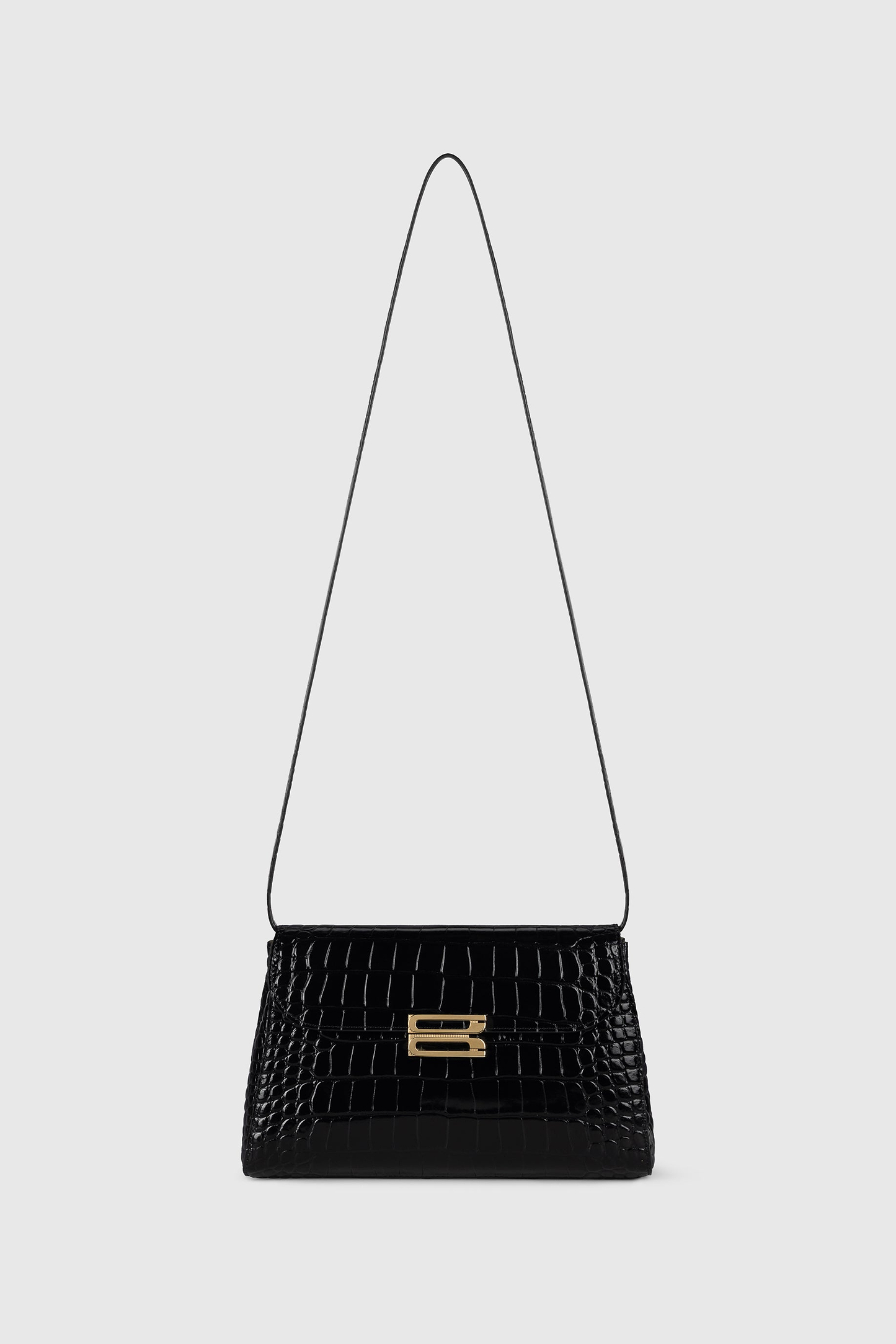 Dorian Trapeze Bag Black Croc Embossed Leather