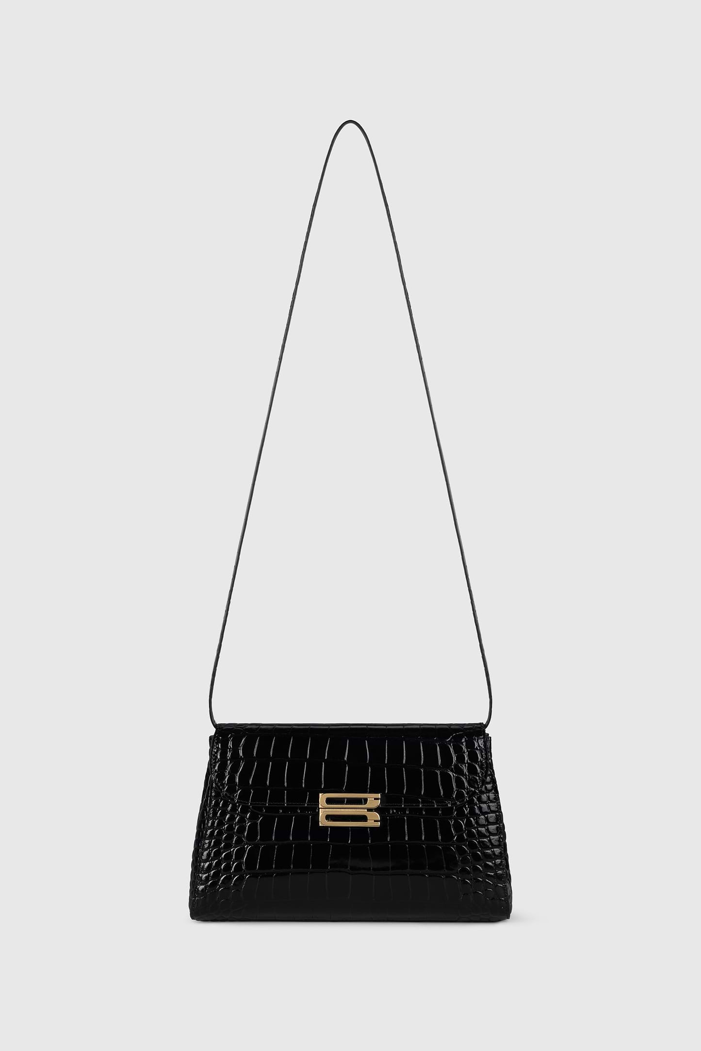 Dorian Trapeze Bag Black Croc Embossed Leather