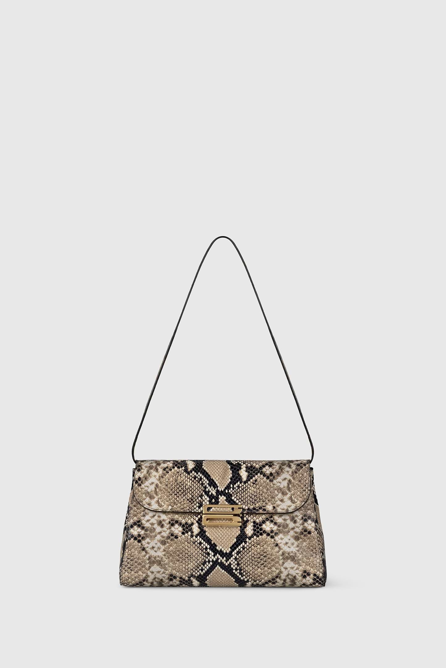 Dorian Trapeze Bag Natural Brown Snake Print Leather