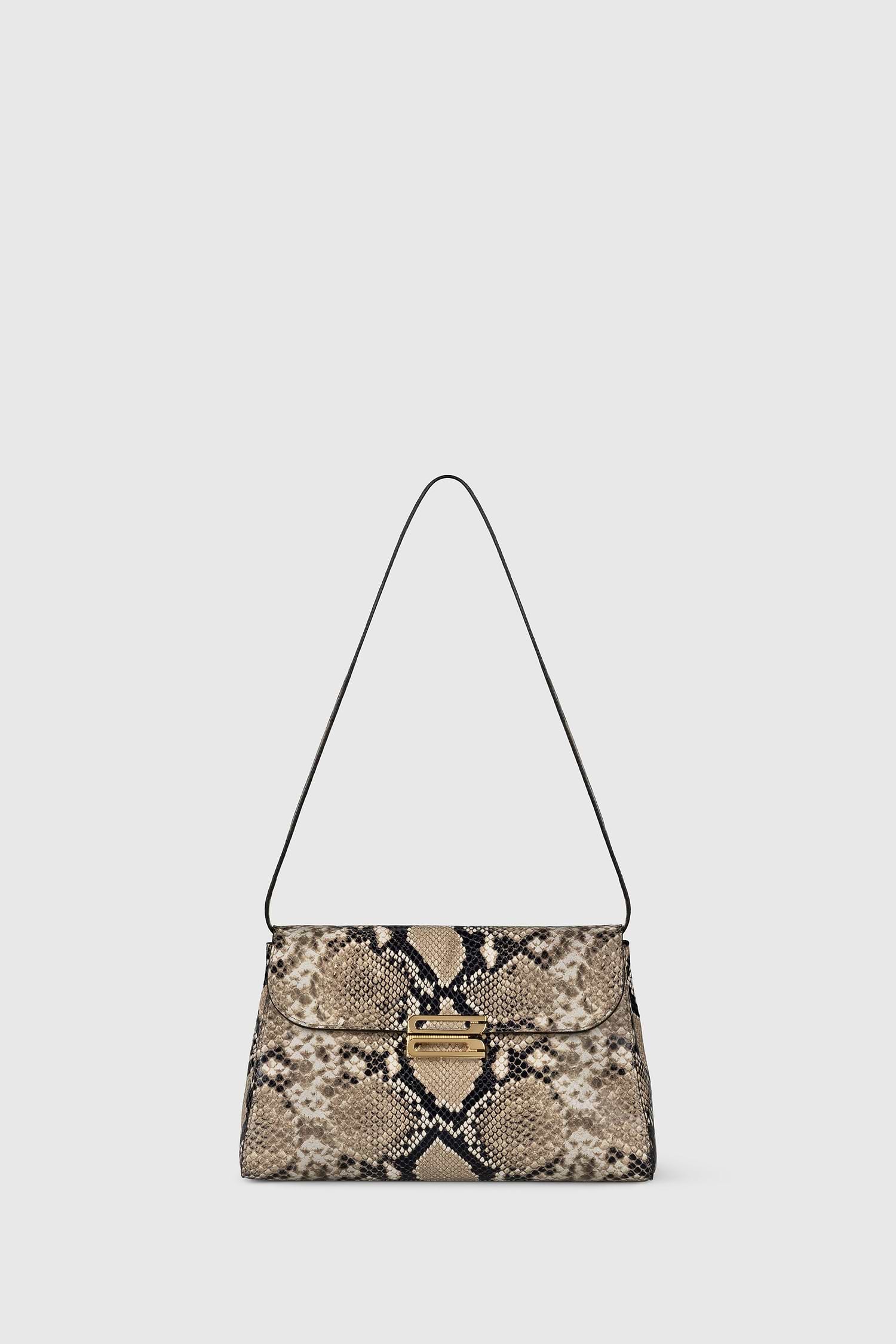 Dorian Trapeze Bag Natural Brown Snake Print Leather