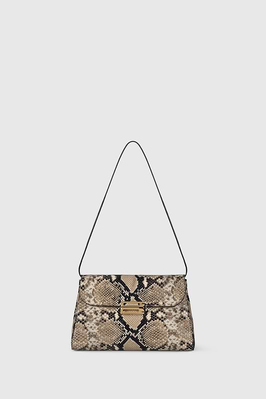 Dorian Trapeze Bag Natural Brown Snake Print Leather