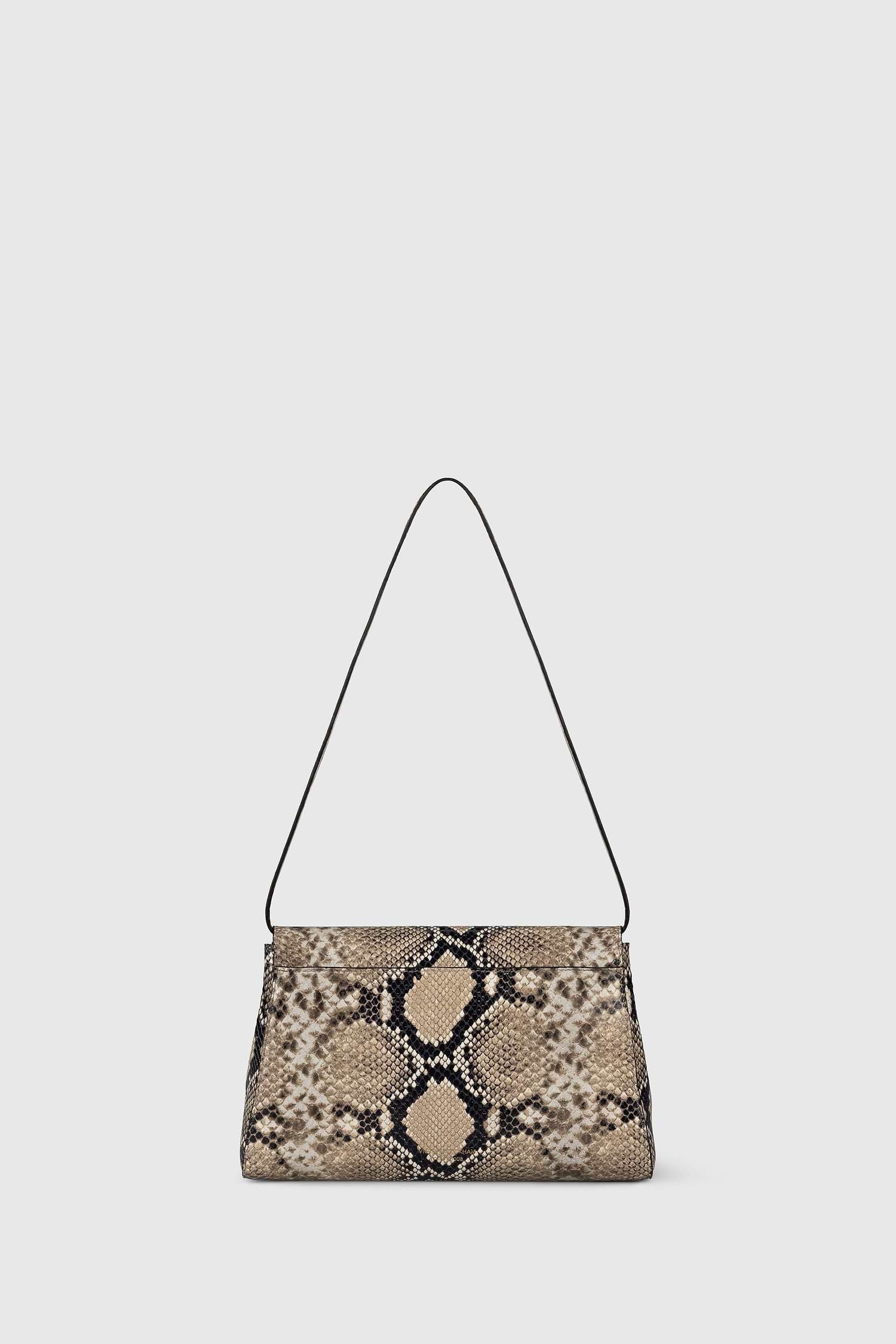 Dorian Trapeze Bag Natural Brown Snake Print Leather