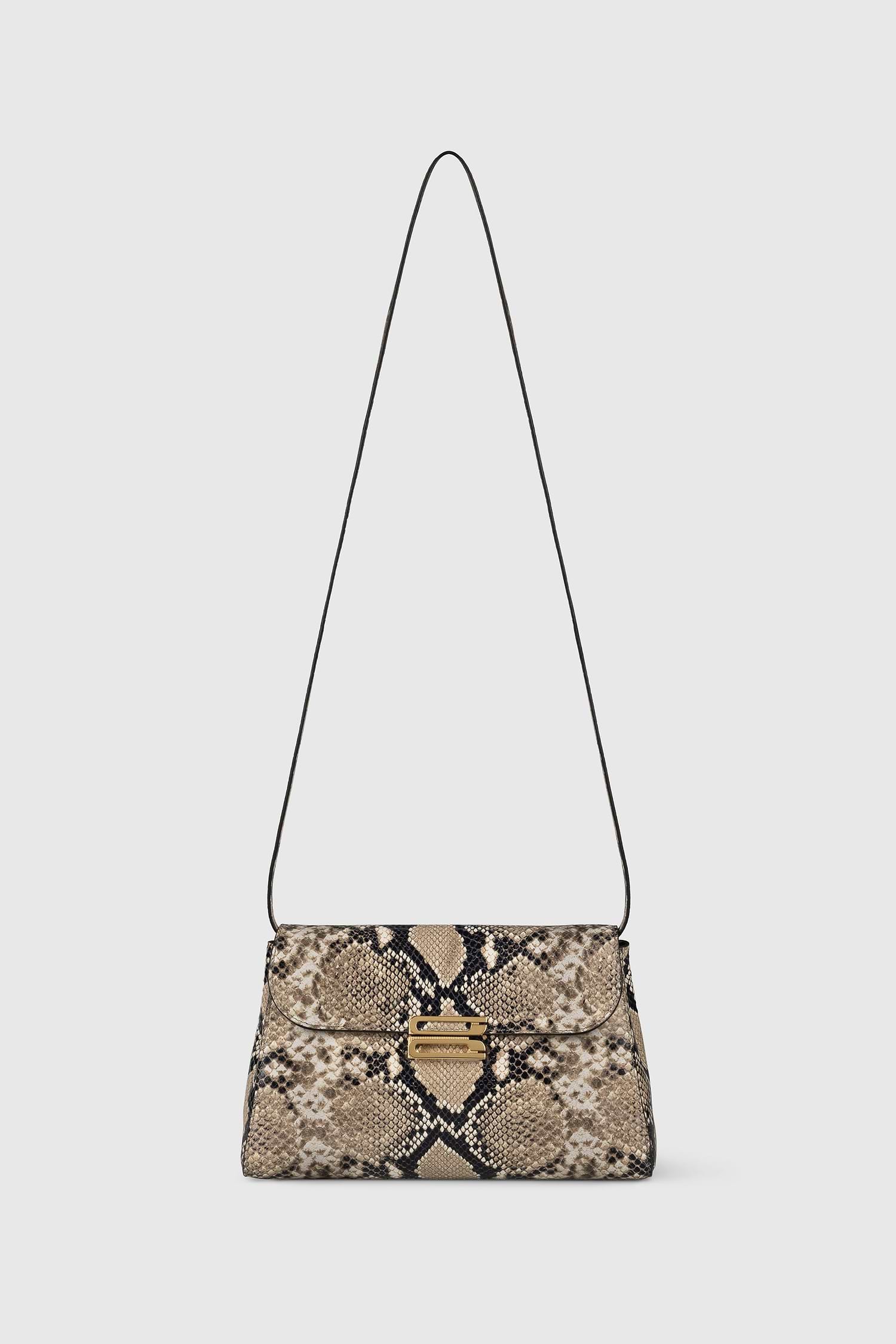 Dorian Trapeze Bag Natural Brown Snake Print Leather