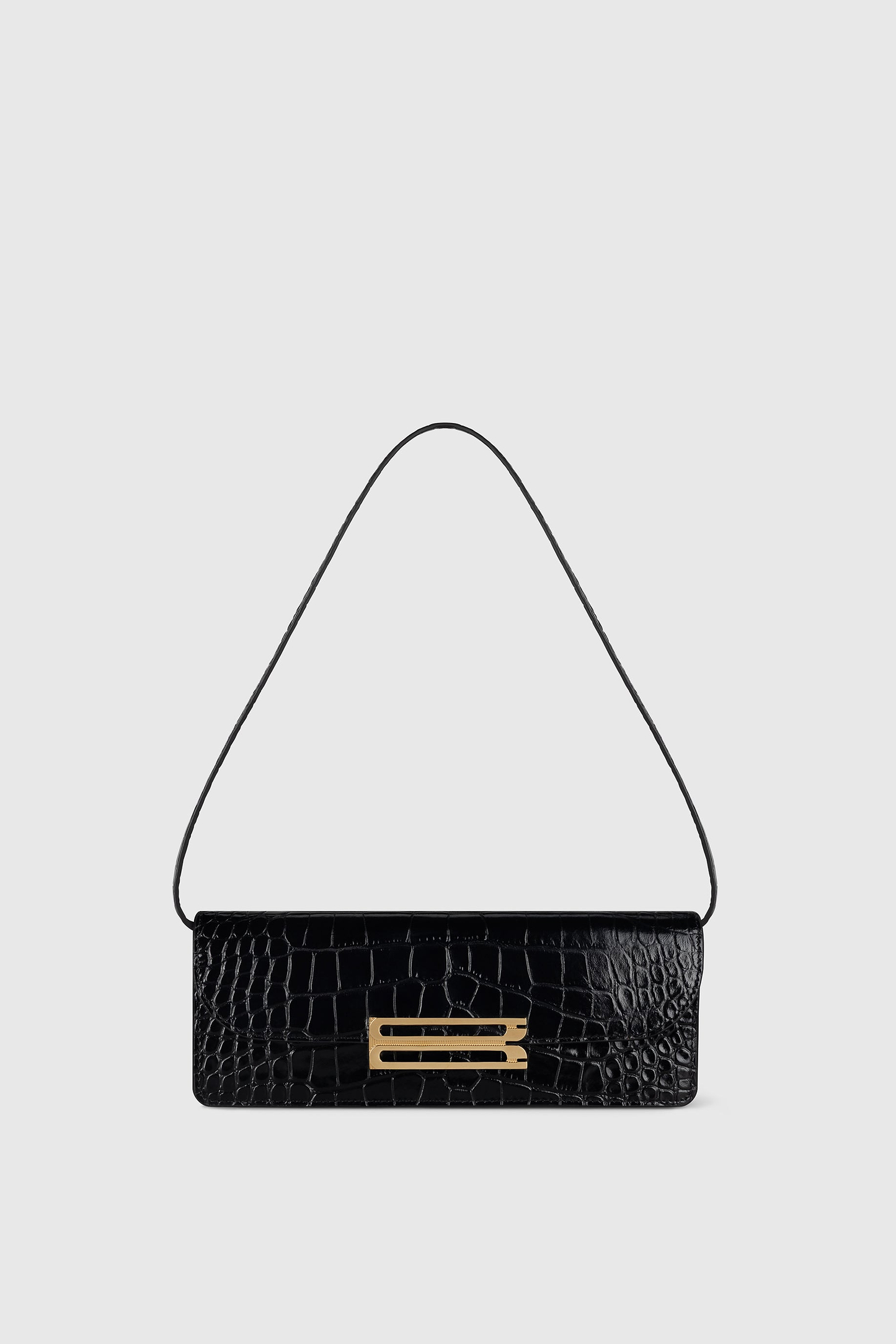 Dorian East-West Clutch Black Croc Embossed Leather