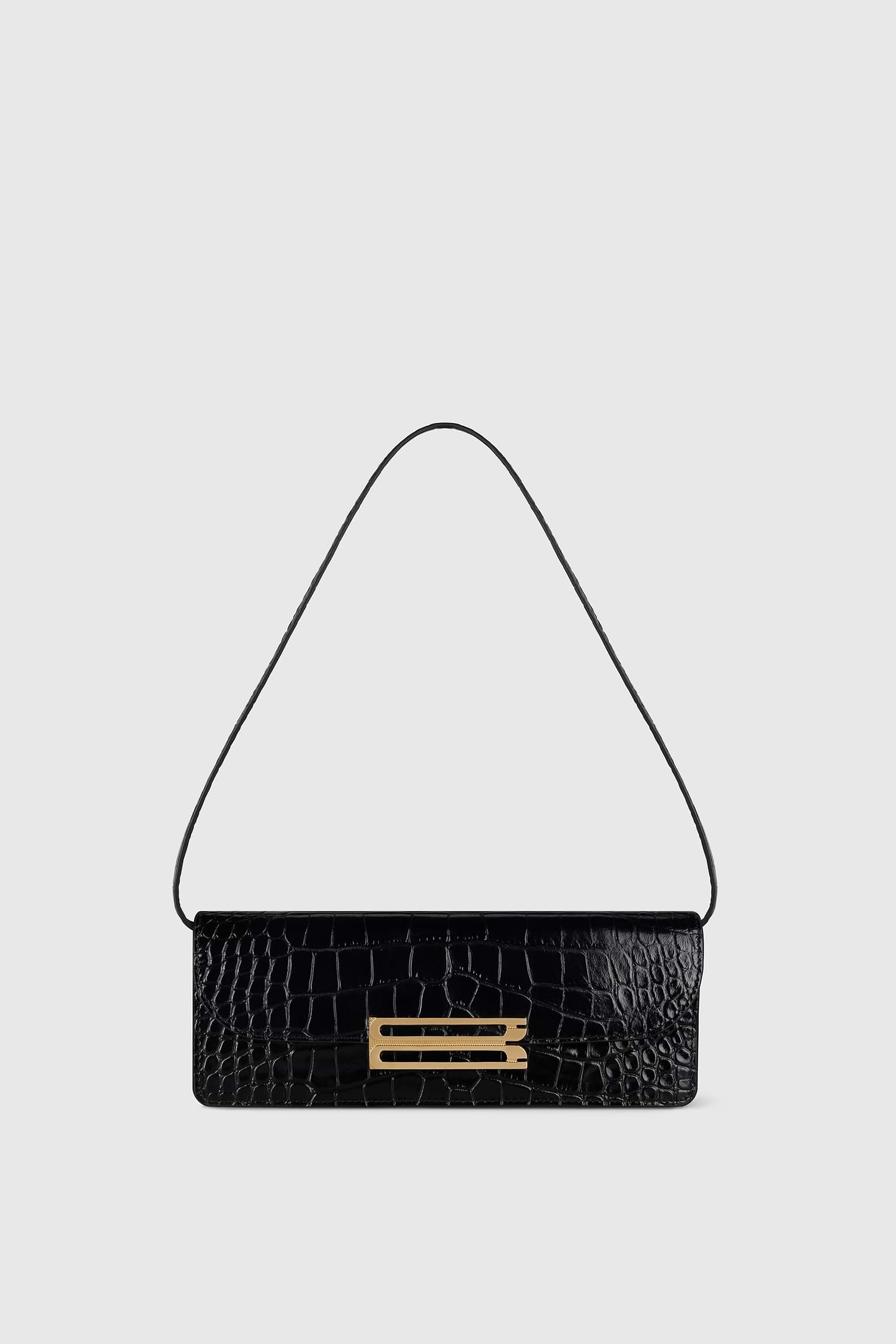 Dorian East-West Clutch Black Croc Embossed Leather