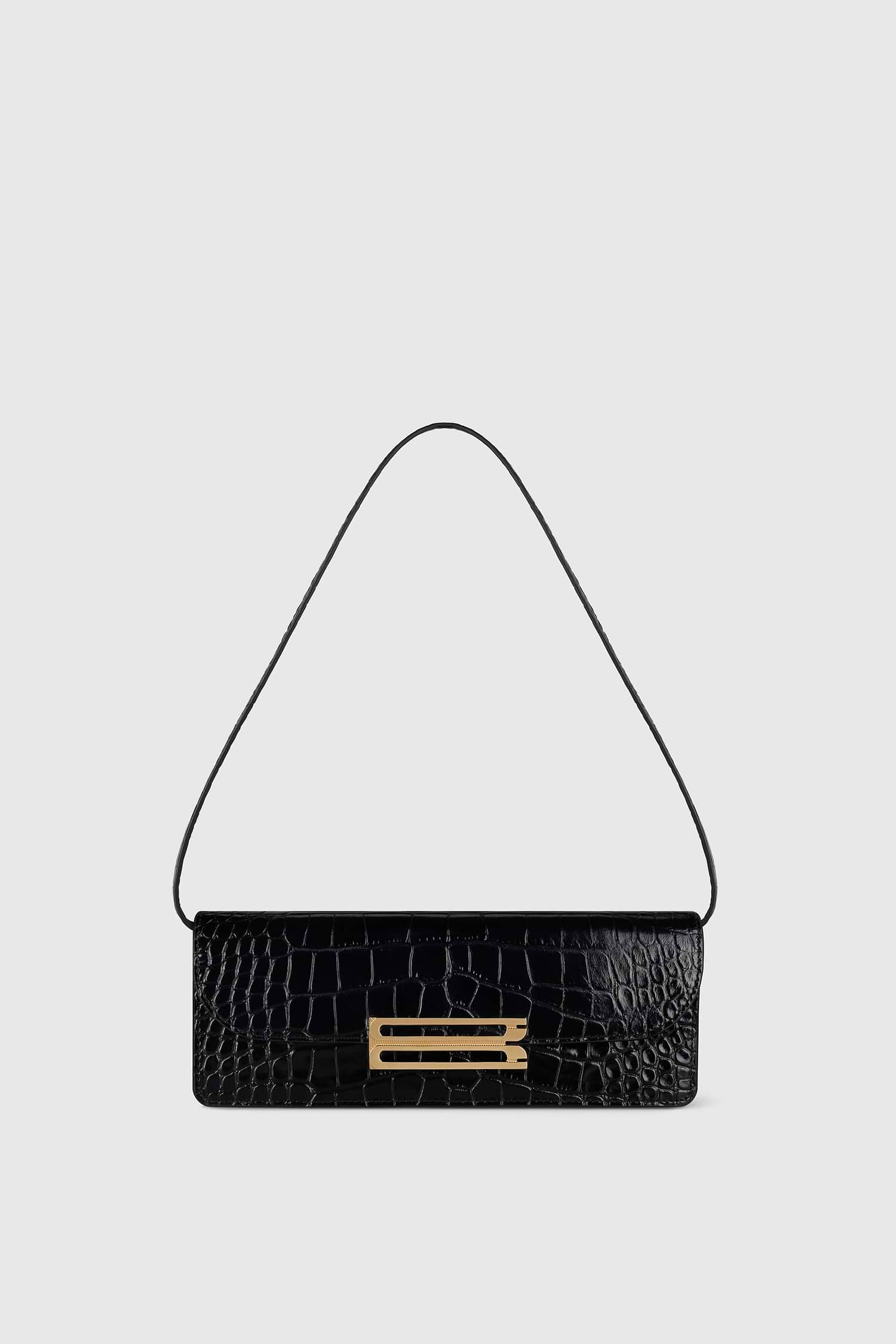 Dorian East-West Clutch Black Croc Embossed Leather
