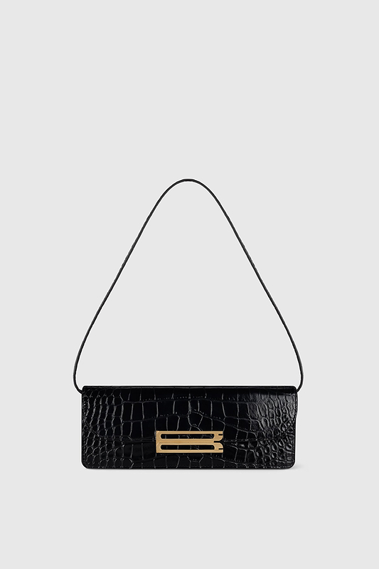 Dorian East-West Clutch Black Croc Embossed Leather