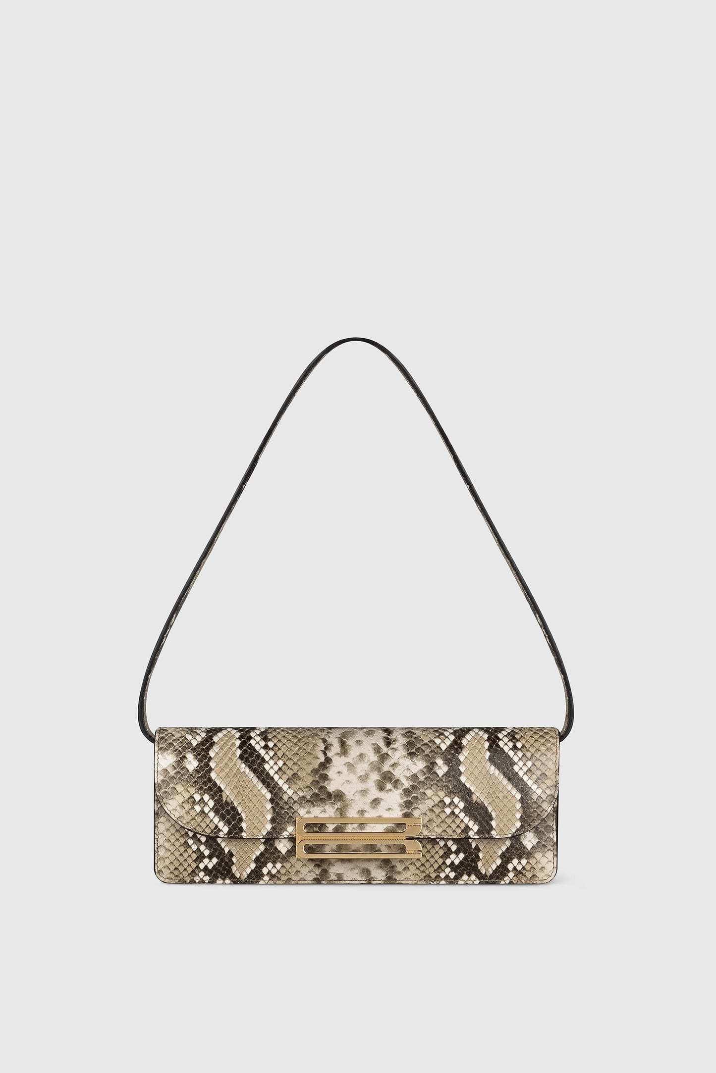 Dorian East-West Clutch Natural Brown Snake Print Leather