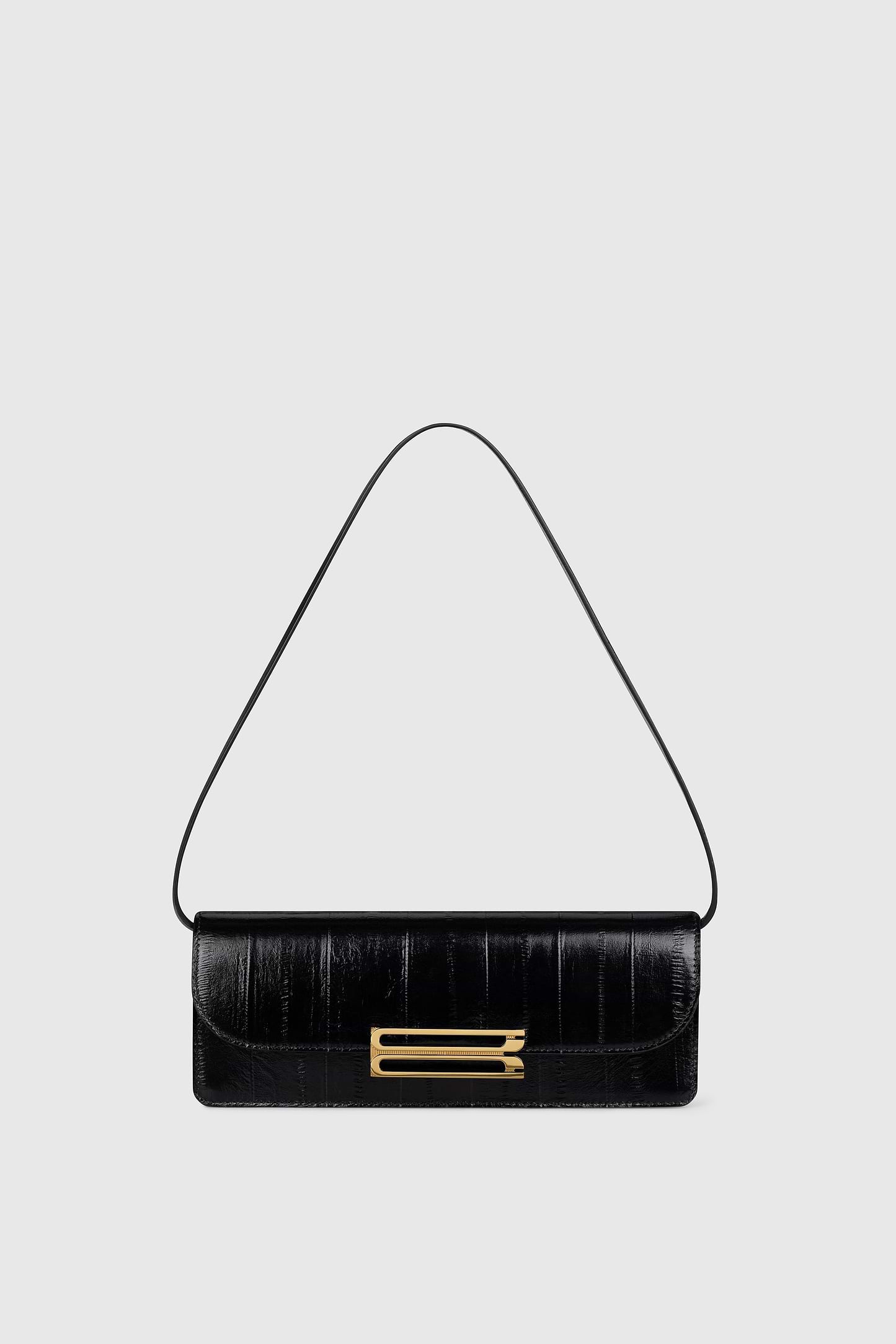 Dorian East-West Clutch Black Printed Leather