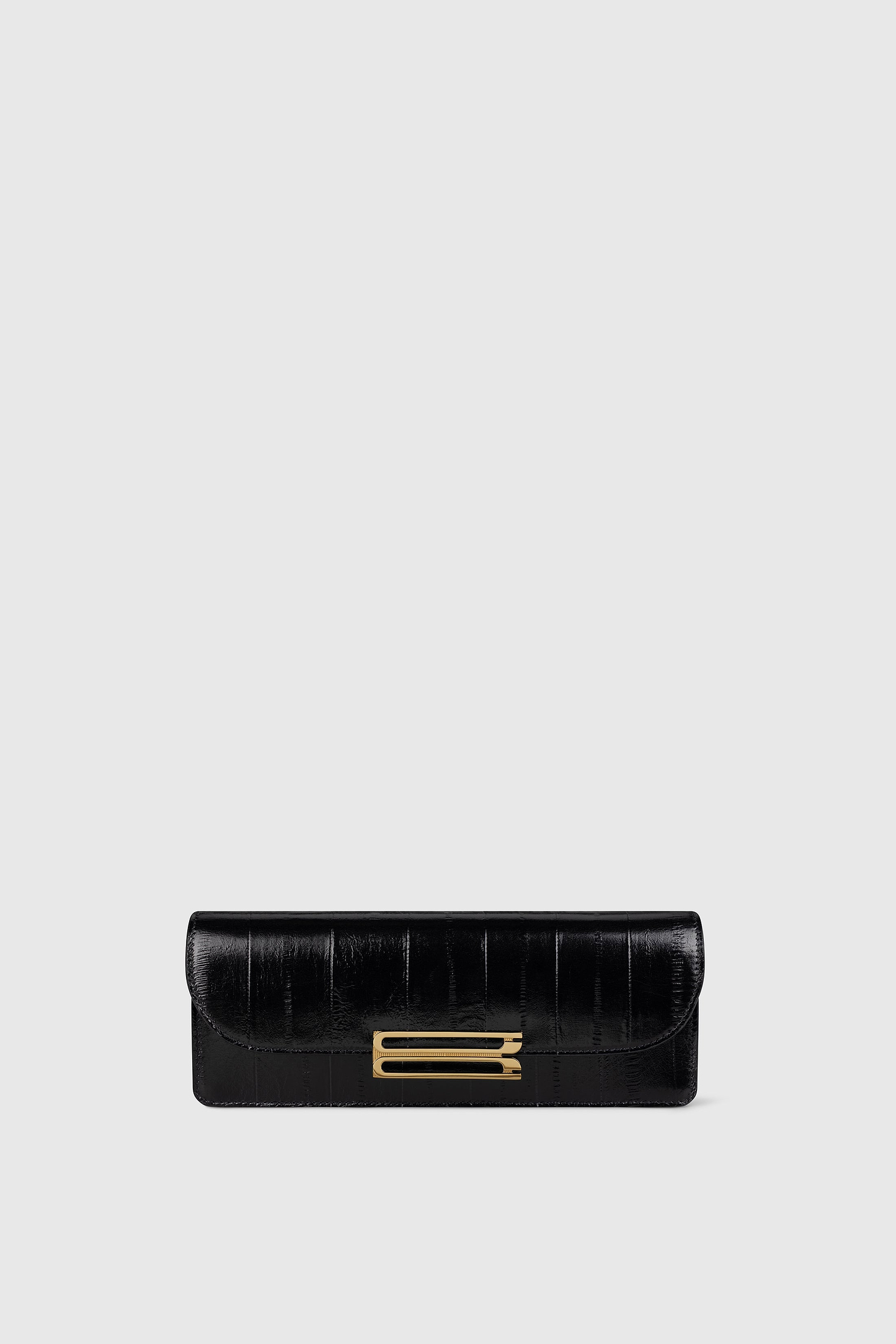 Dorian East-West Clutch Black Printed Leather