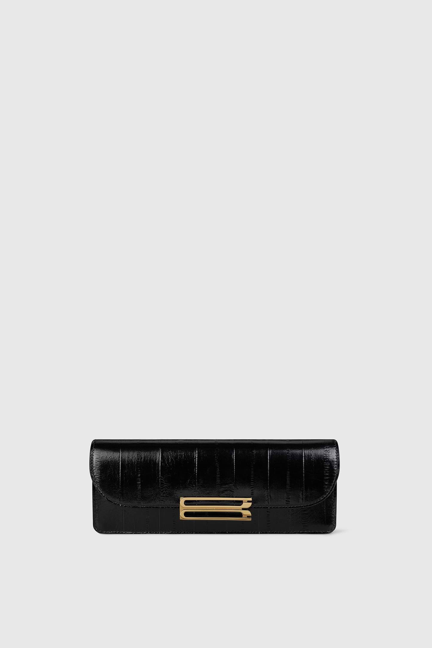 Dorian East-West Clutch Black Printed Leather