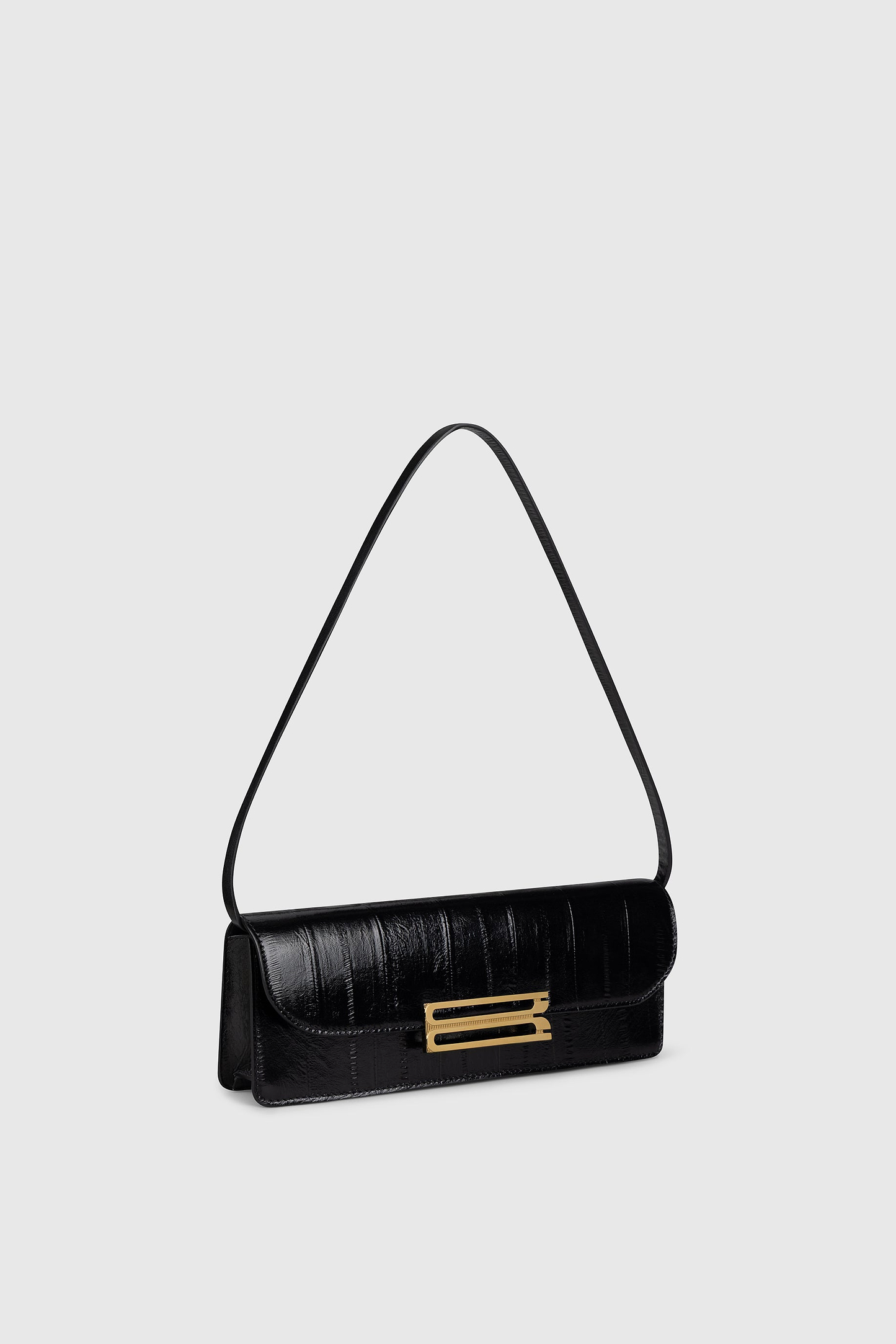 Dorian East-West Clutch Black Printed Leather