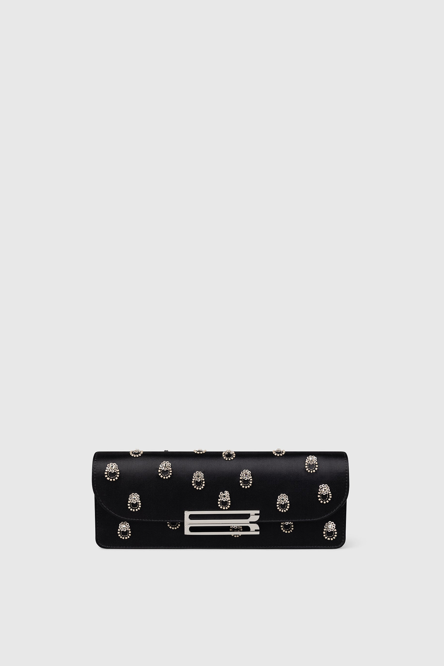 Dorian East-West Clutch Black Embroidered Satin