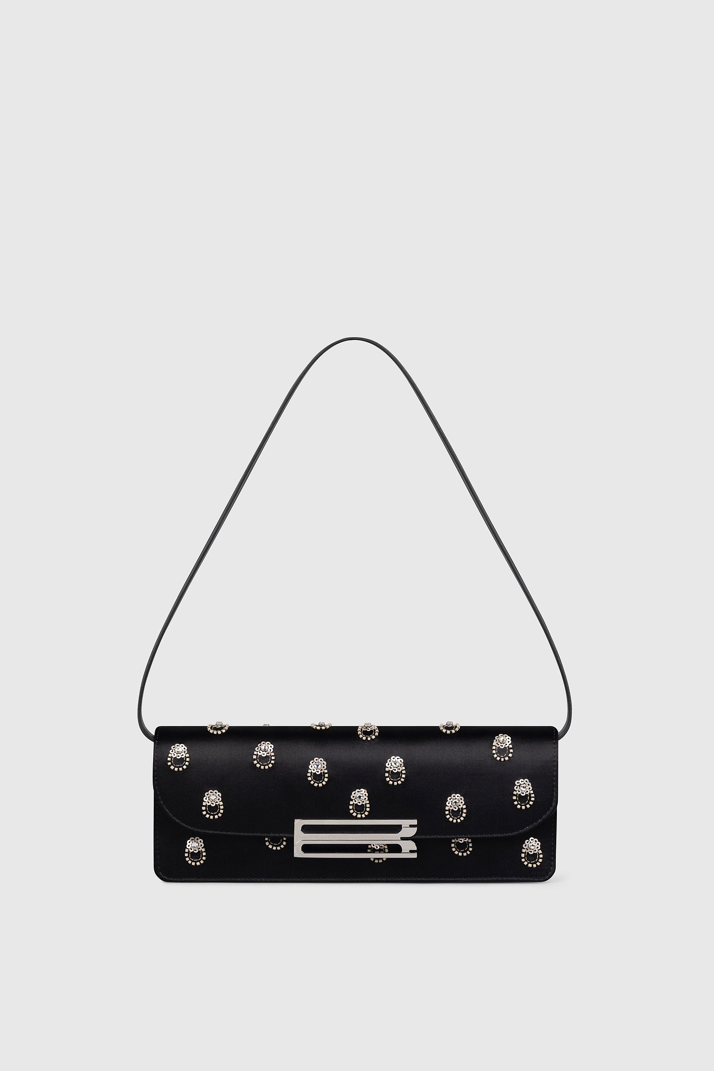 Dorian East-West Clutch Black Embroidered Satin