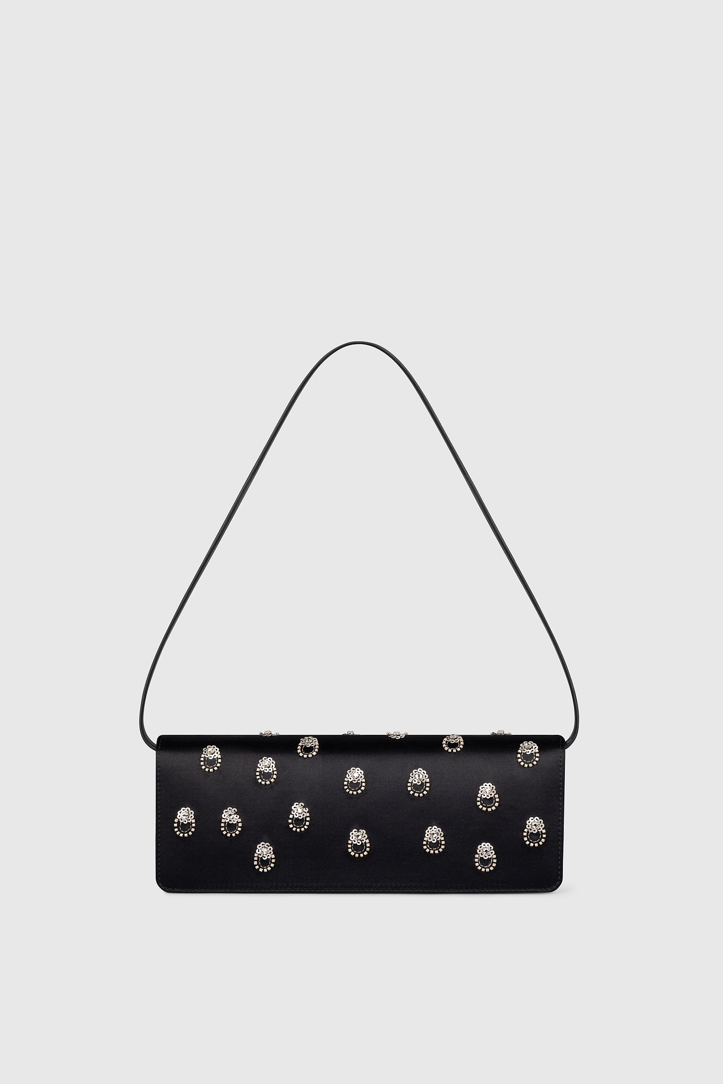 Dorian East-West Clutch Black Embroidered Satin
