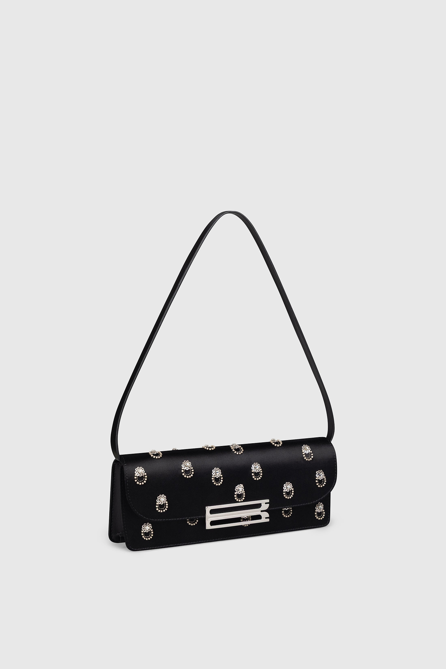 Dorian East-West Clutch Black Embroidered Satin