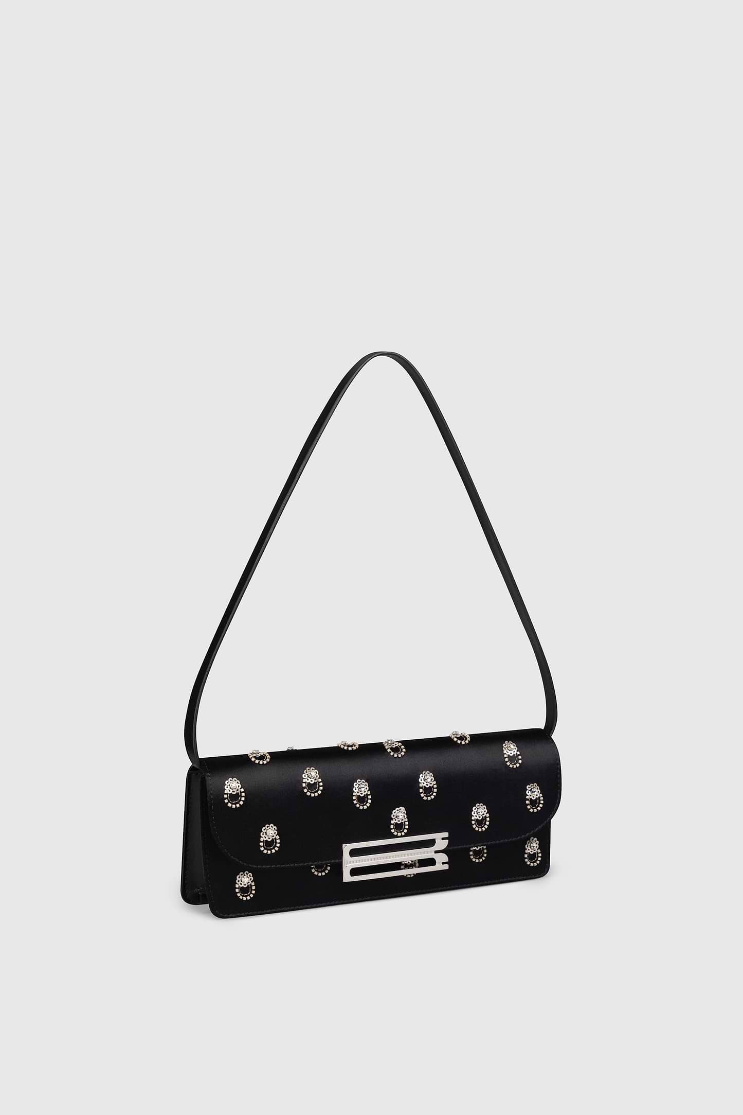 Dorian East-West Clutch Black Embroidered Satin
