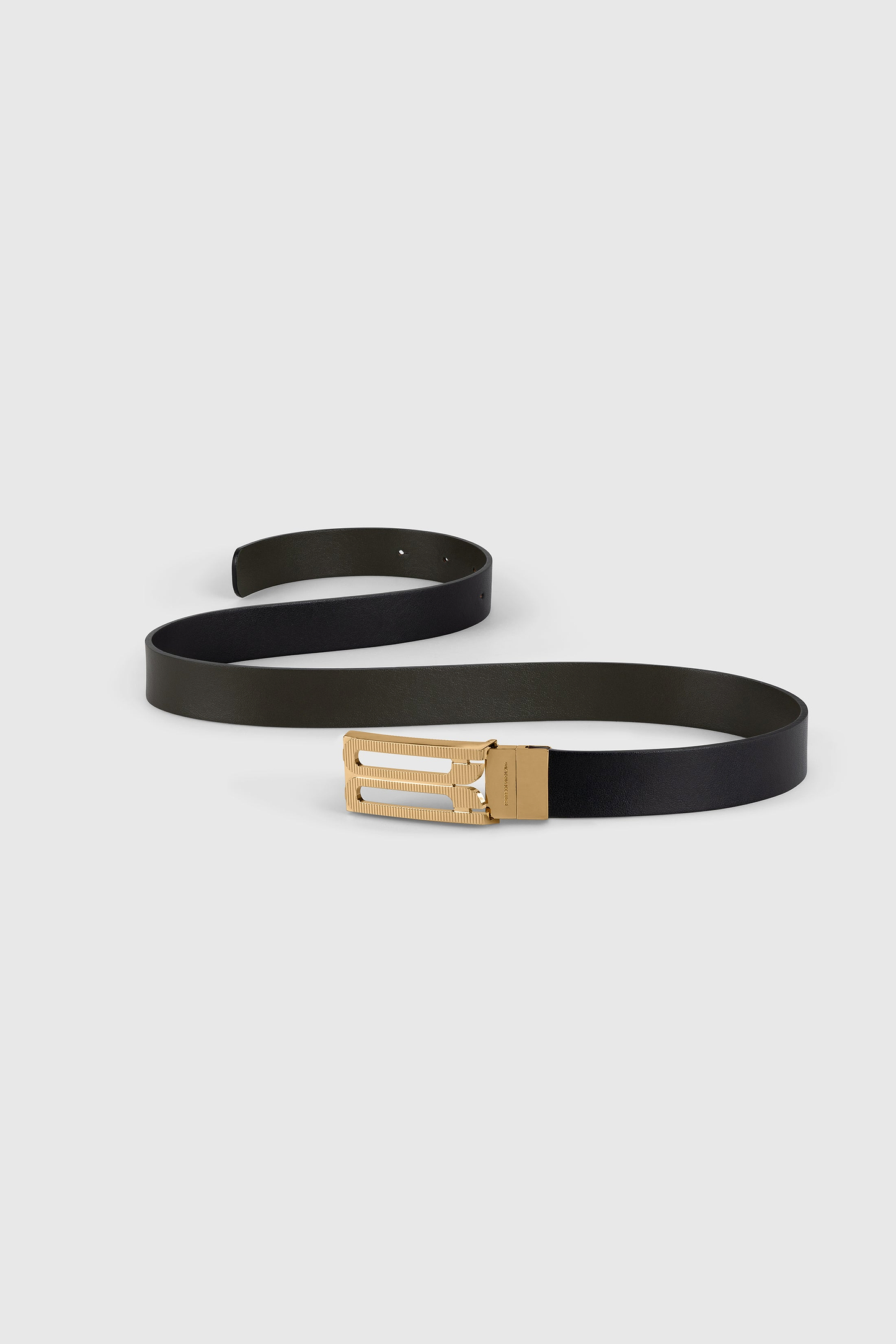 Dorian Guilloché Reversible Belt 25mm Black & Dark Olive Shiny Leather